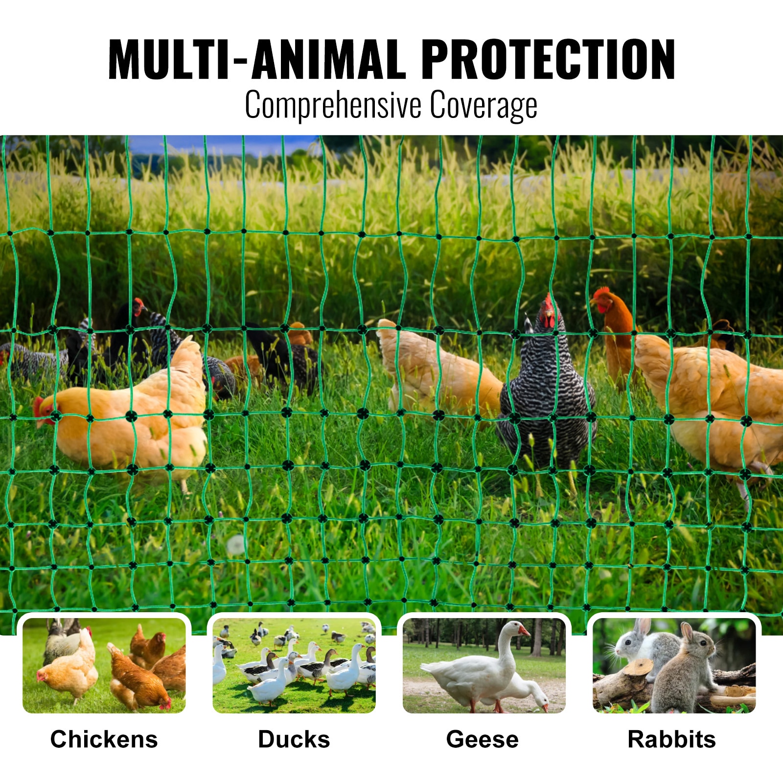 VEVOR Electric Fence Netting 48in H x 168ft L PE Net Fencing Kit with ...