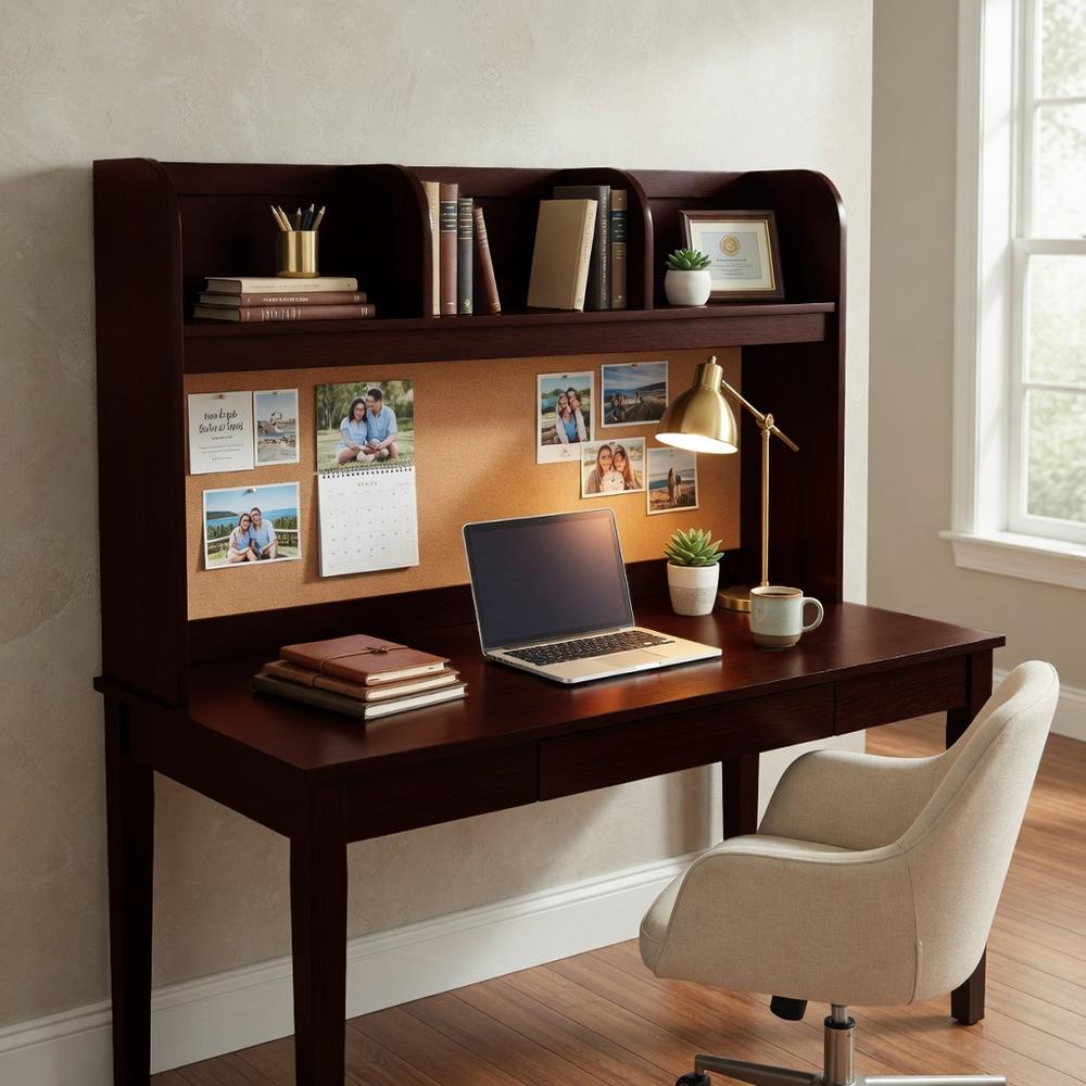 Benzara 24 in. H Cherry Brown Wooden Hutch with Spacious Storage Cabinets Organizer shelves