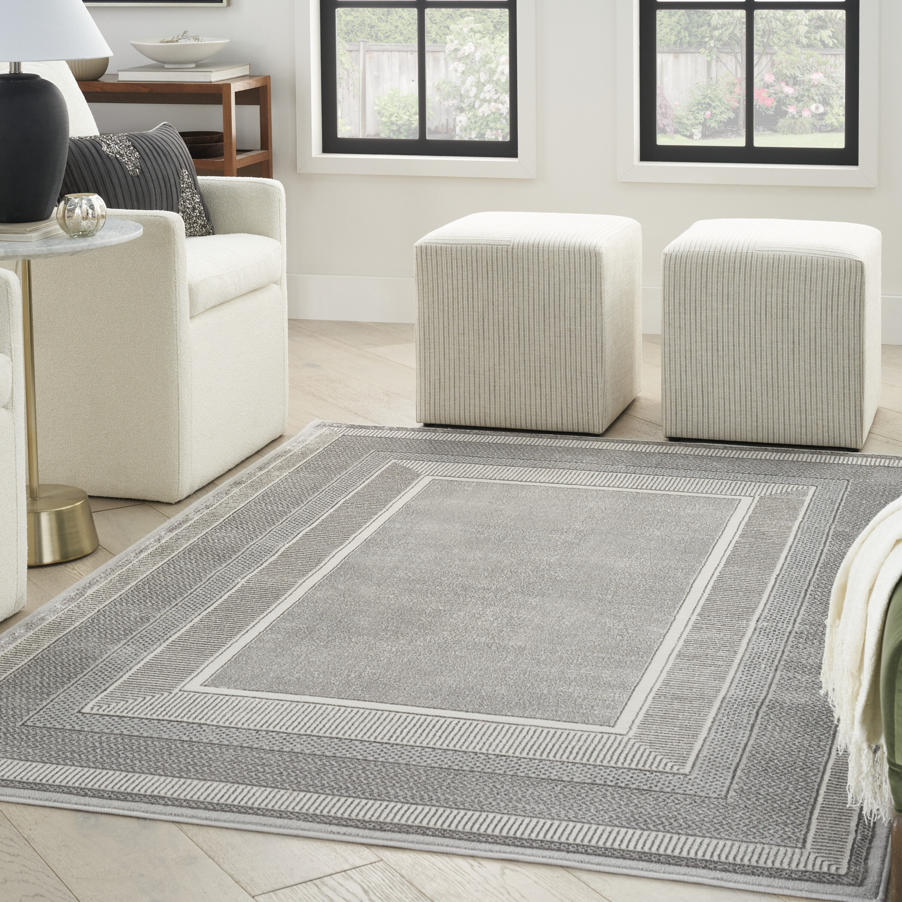 Nourison 099446914392 Glam 8 x 10 (ft) Loomed Polyester Silver Rectangular Indoor Geometric Area rug