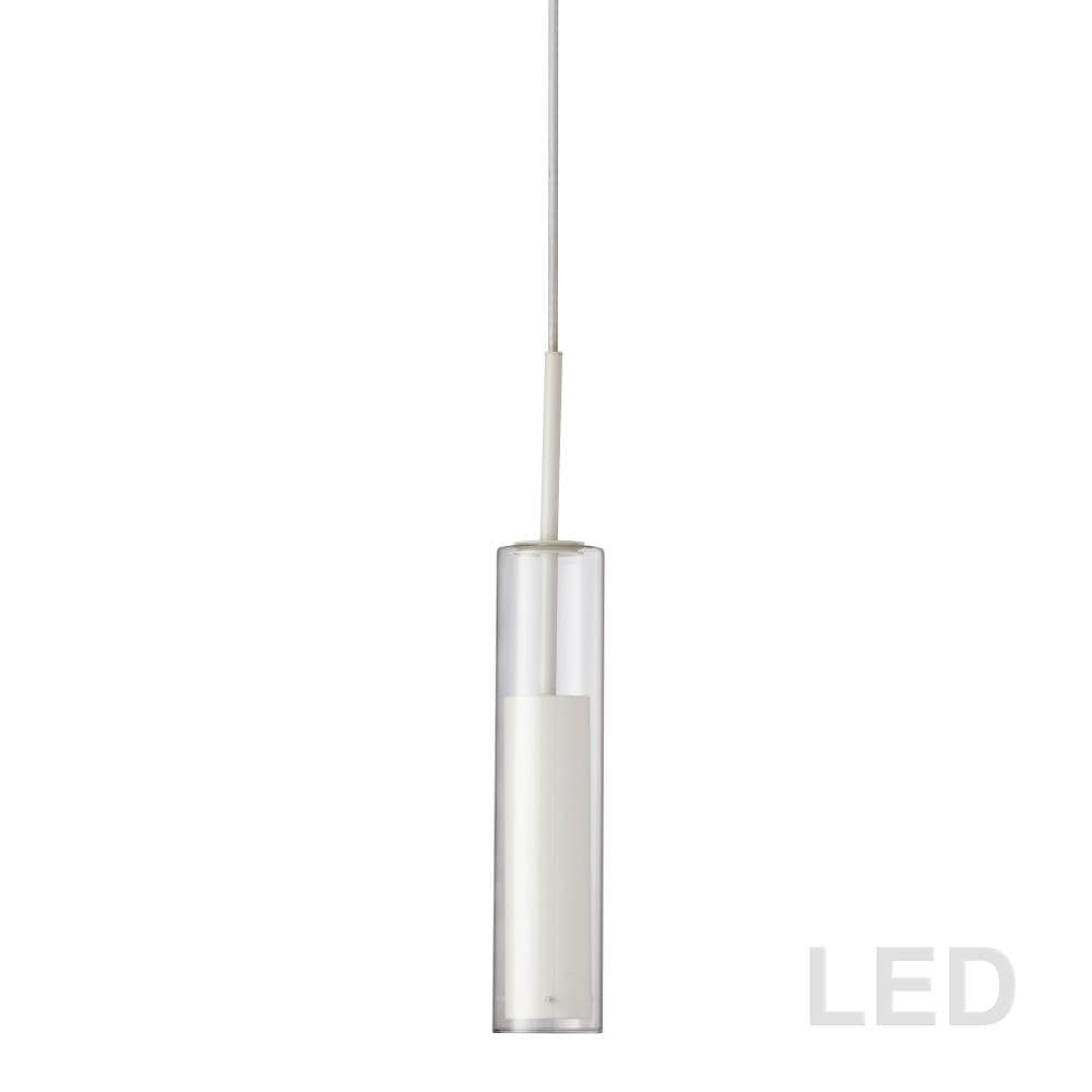 Dainolite LUN-1LEDP-WH Luna White Modern/Contemporary Clear Glass Cylinder LED Mini Hanging Pendant Light