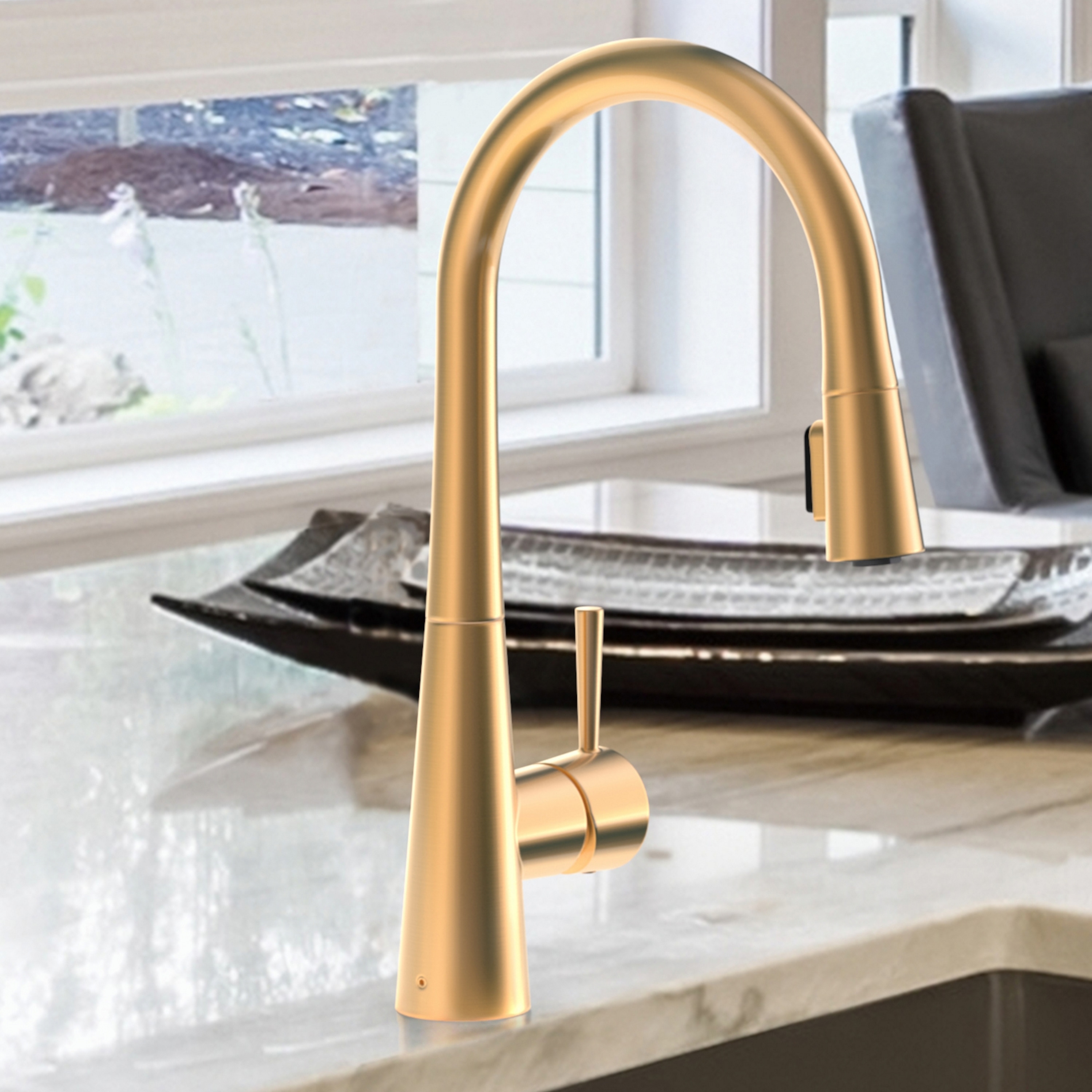 Origin 21 FP4AF261CZ Keya Brushed Gold PVD Single Handle Deck-mount Pull-down Kitchen Faucet with Sprayer ( Deck Plate Included )