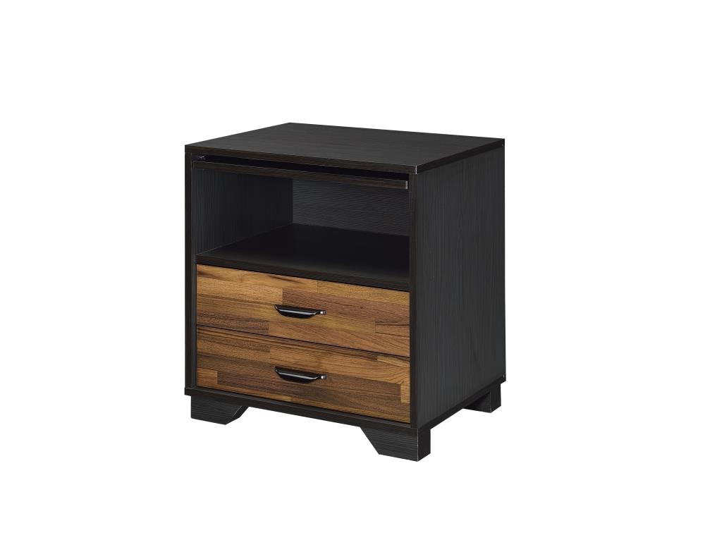ACME FURNITURE 97960 Milosh 20-in W x 19-in H Walnut and Espresso Wood Industrial End Table with Storage Assembly Required