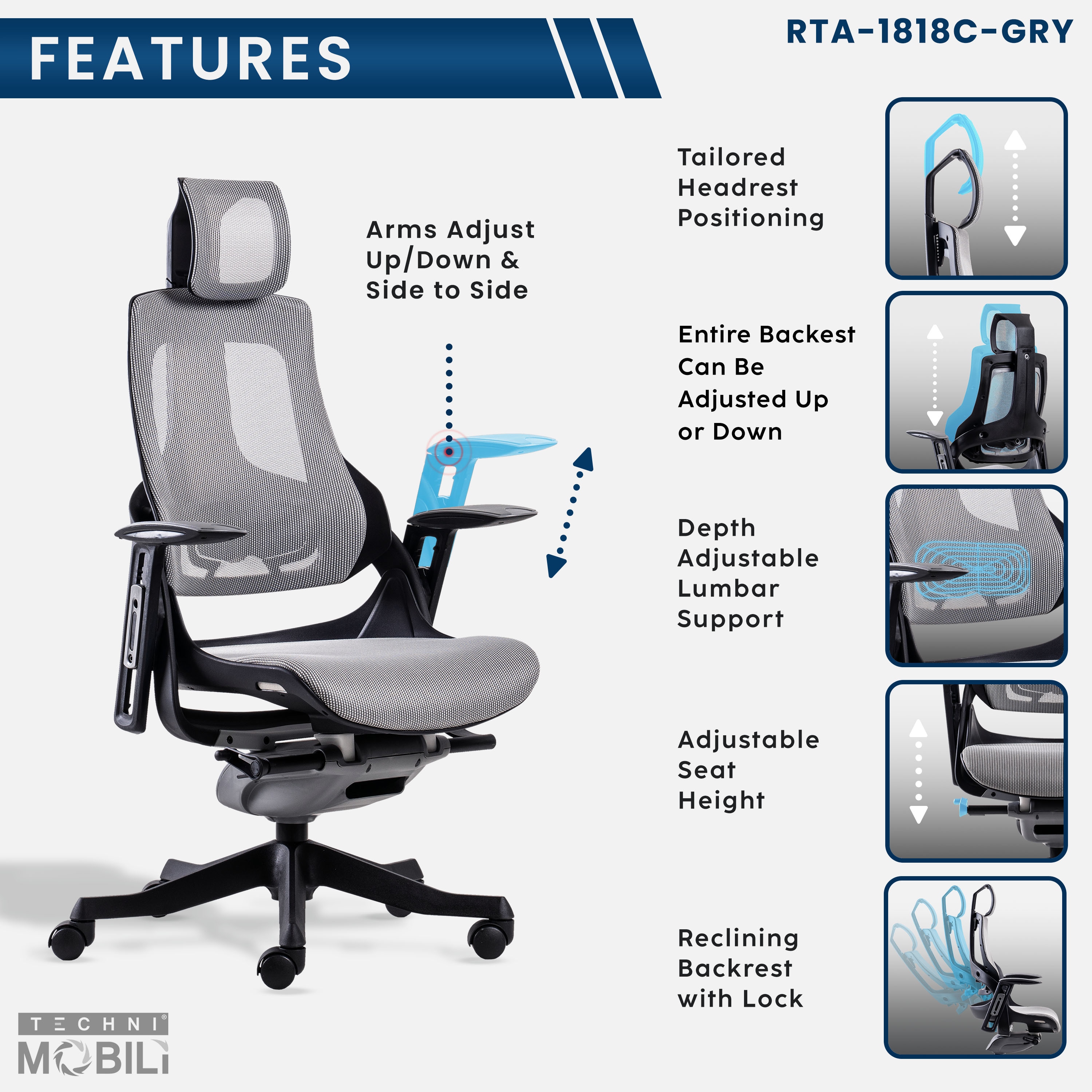 Techni Mobili RTA-1818C-GRY Office-Chairs - View #4