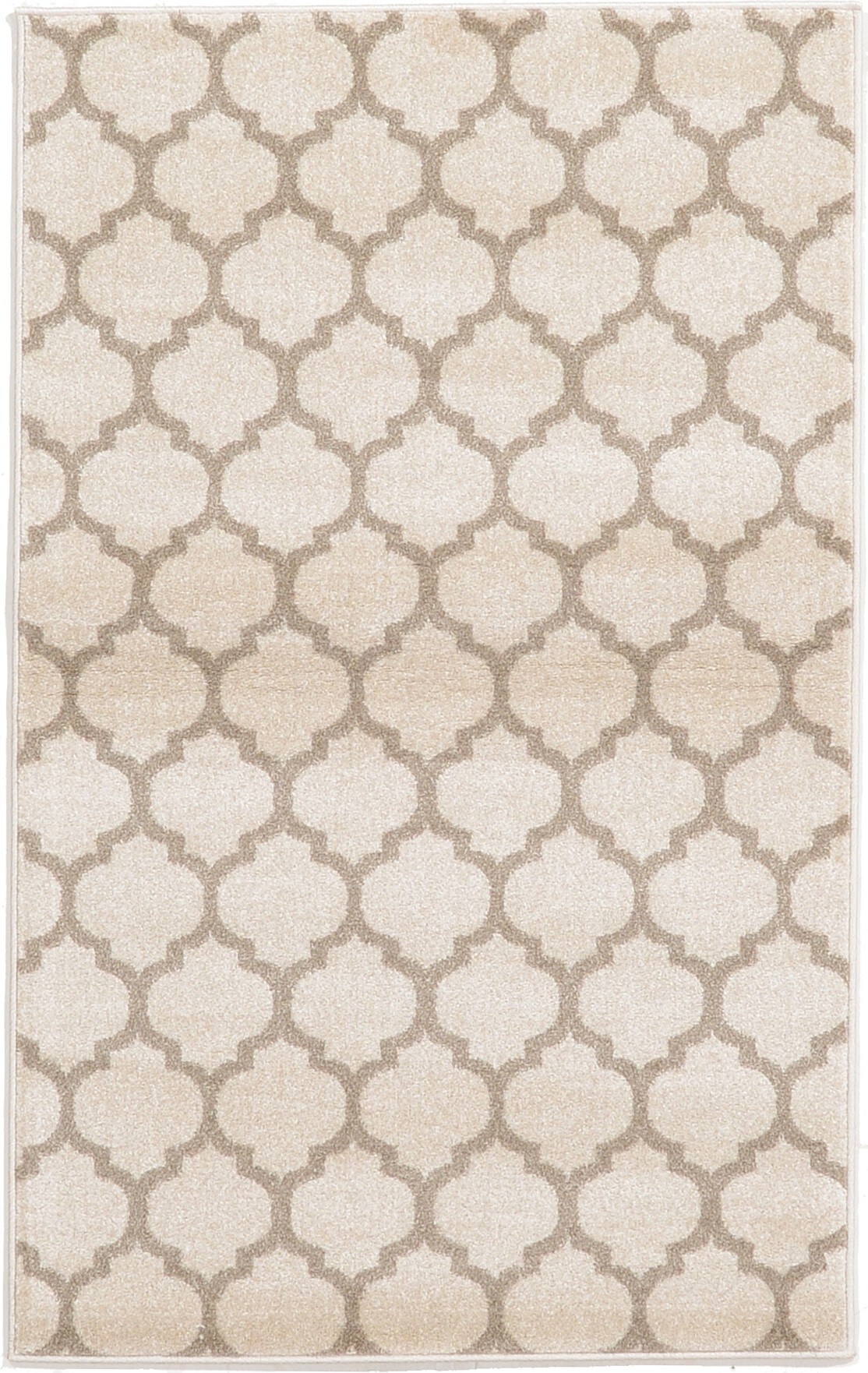 Beige and Light Brown Trellis Synthetic Rectangular Area Rug