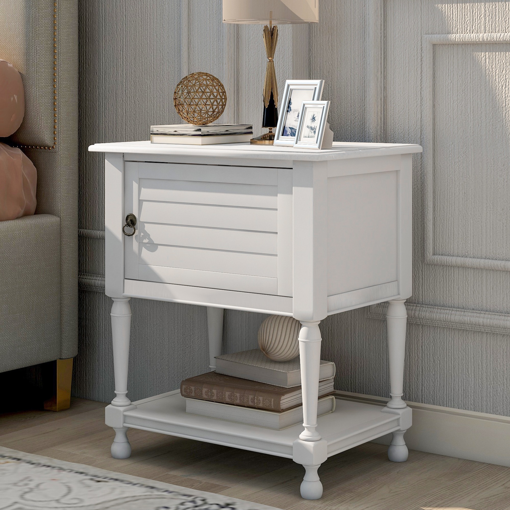 JASMODER WF281115AAK White Mdf Bookcase with Doors (14.8-in W x 27.5-in H x 21.2-in D)
