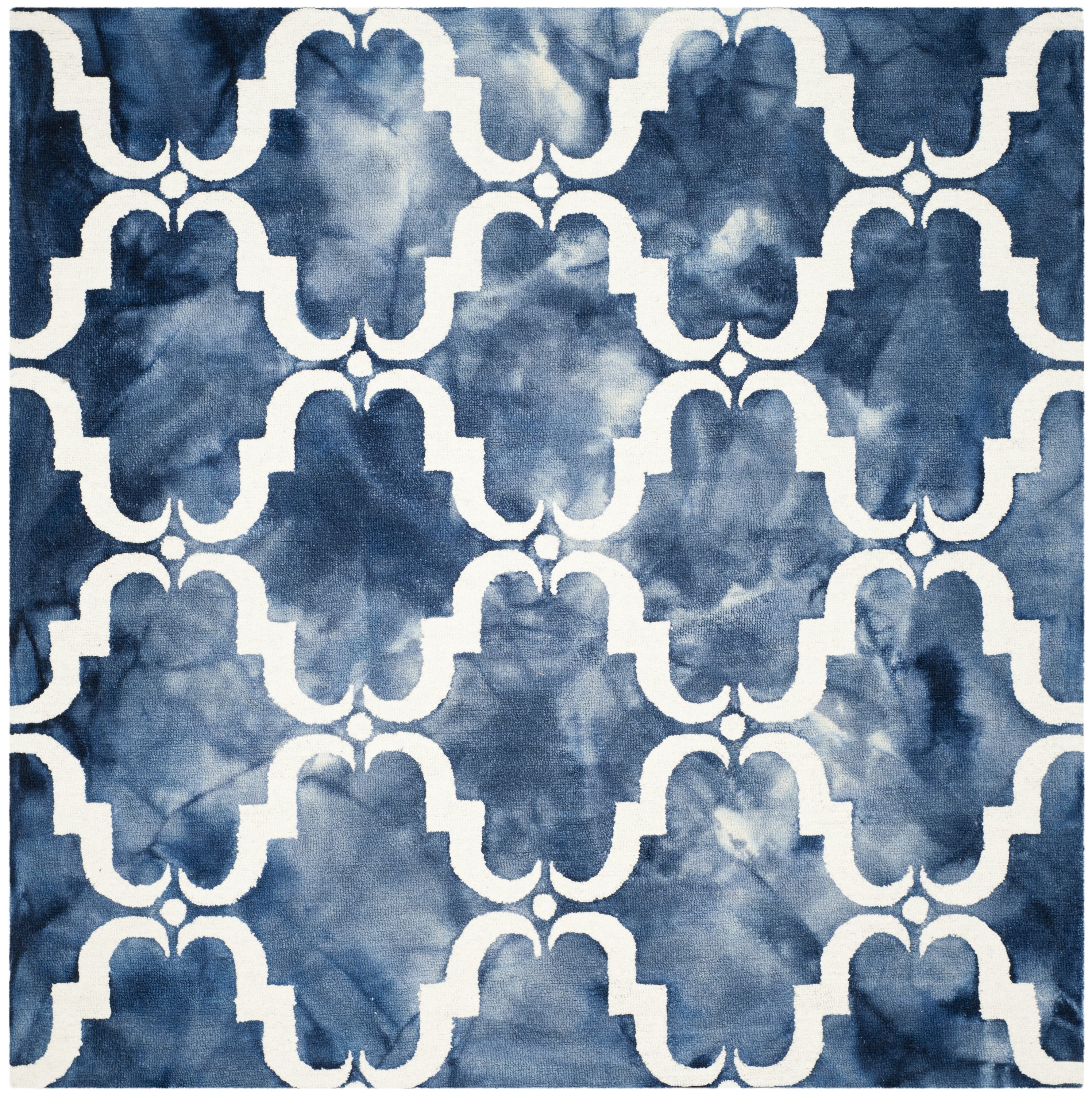 Ivory and Navy Hand-Tufted Wool Square Rug