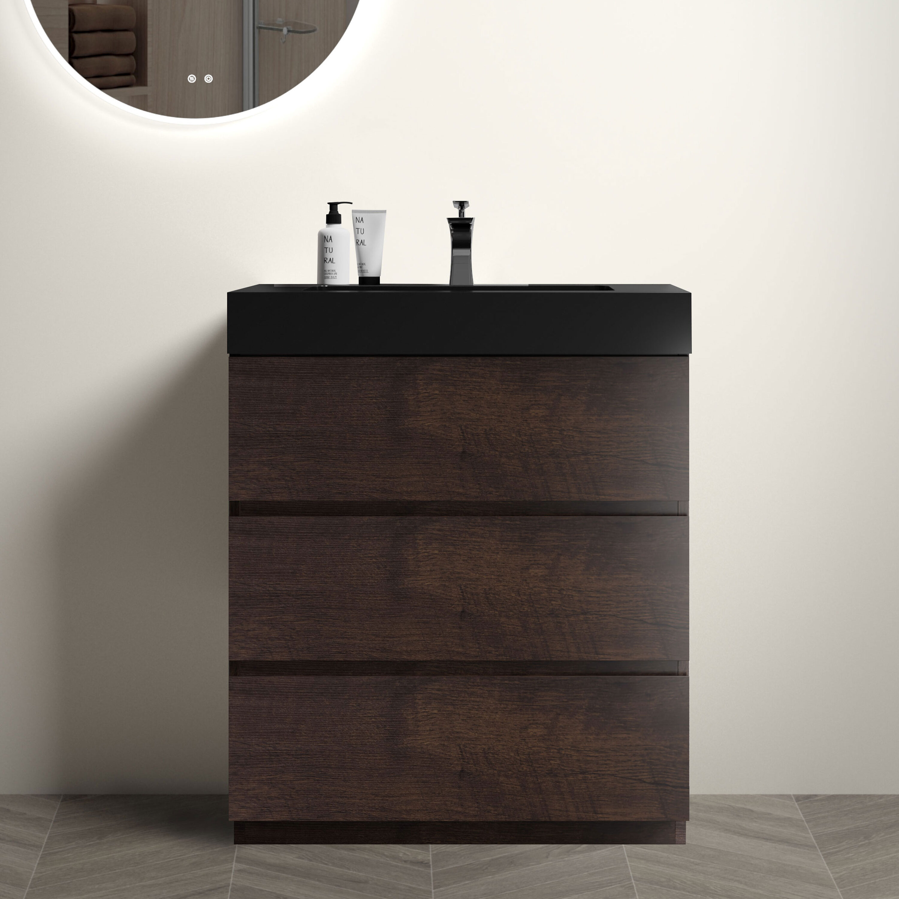 Vynxaria Walnut Single Sink Freestanding Bathroom Vanity with Sink