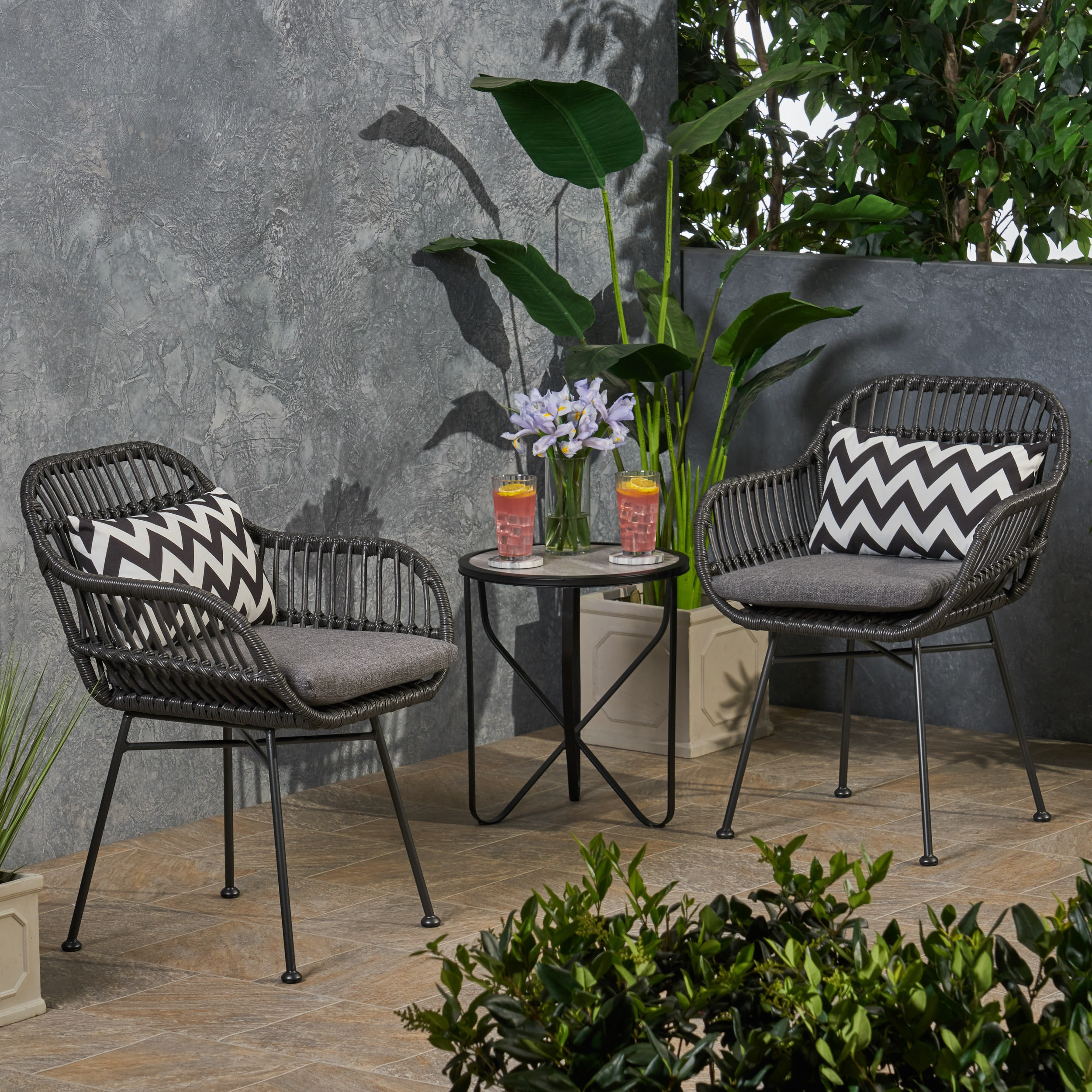 Lycvki PCS-71 2 -Piece Wicker Patio Conversation Set with Gray