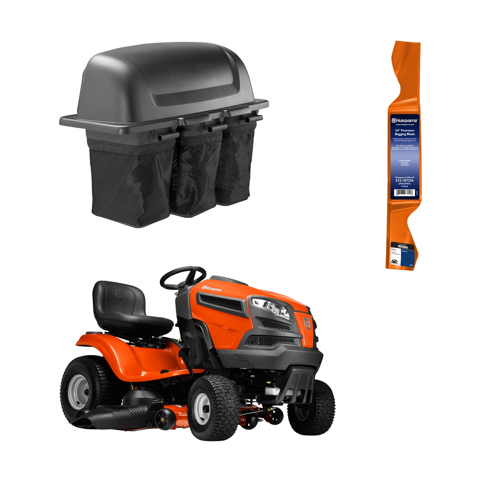 Shop Husqvarna YTH24V54 24-HP V-twin Hydrostatic 54-in Collection with  Compatible Blade and Bagger at