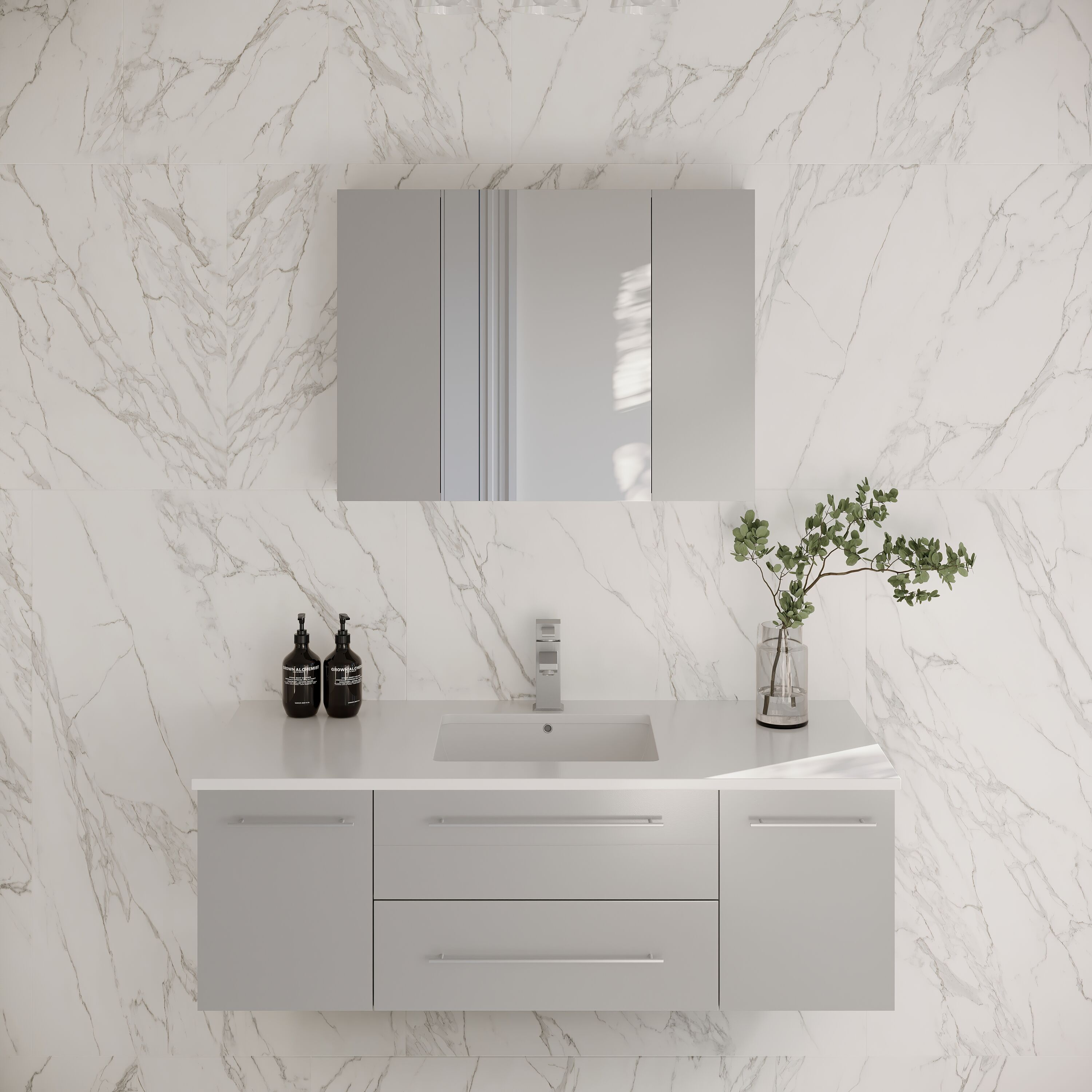 Fresca FVN6148GR-UNS Lucera 48.0-in Gray Undermount Single sink Floating Bathroom Vanity with White Quartz Top