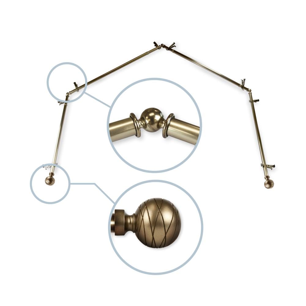 Hart & Harlow L4BAY-84-4 Able 13/16-in 4-sided 28-in to 48-in Antique brass Steel Bay window curtain rod with Finials
