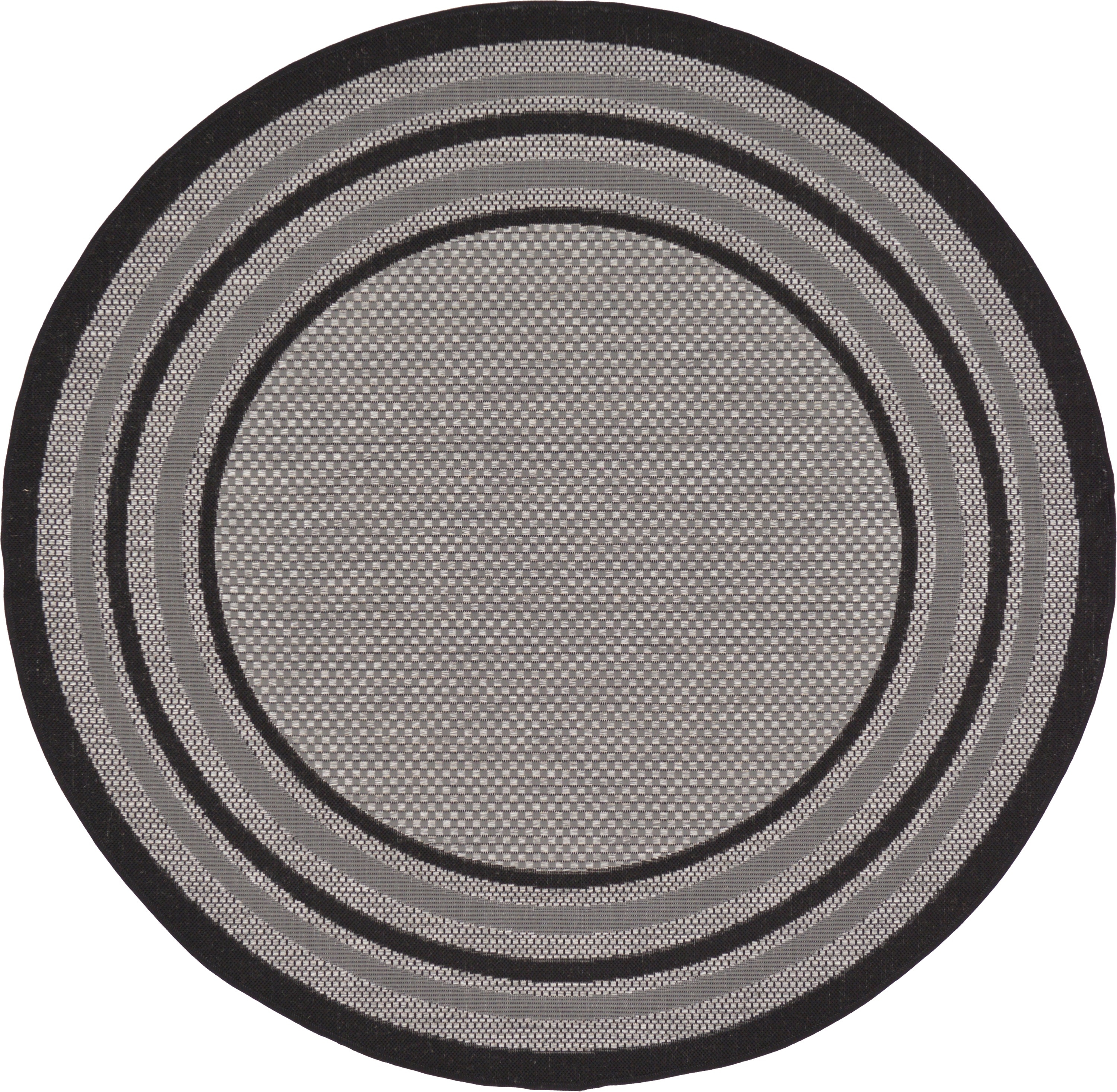Unique Loom 3127203 Multi Border Outdoor 6 x 6 (ft) Loomed Polypropylene Gray/Black Round Indoor/Outdoor Geometric Industrial Area rug