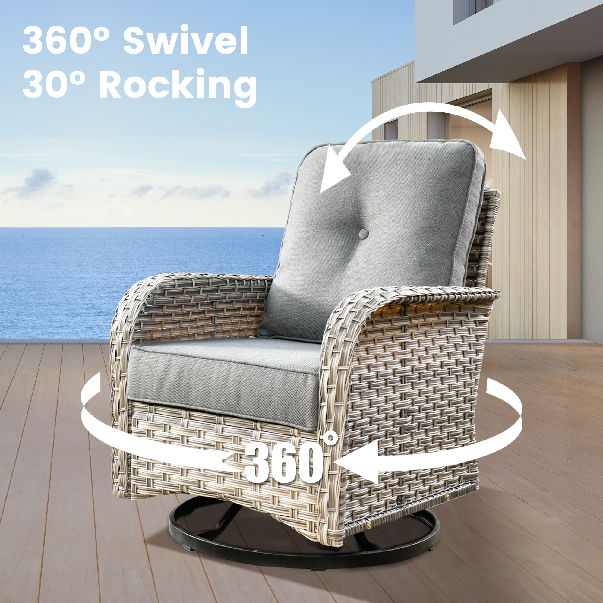 Ovios 11 -Piece Wicker Patio Conversation Set with Dark Gray Cushions