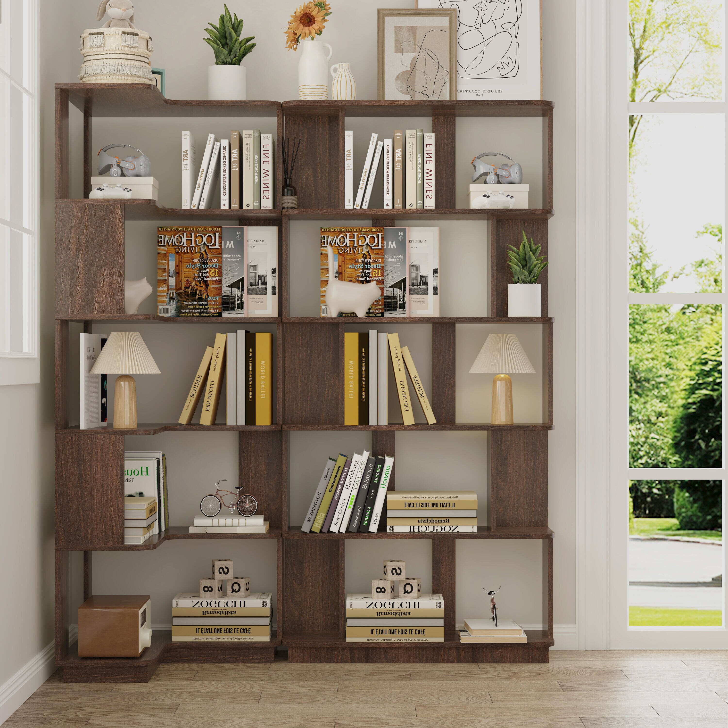 JUSHUA - Set Of 2 Free Combination Bookcase Space-Saving Corner Bookshelf 55 Cm And 80 Cm Length ...
