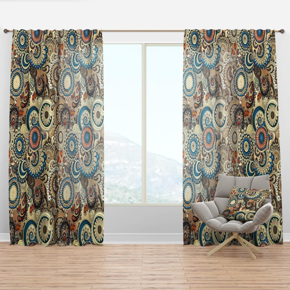 Designart CTN18834-52-90 90-in Brown Floral Room darkening Thermal lined Rod pocket Single curtain panel
