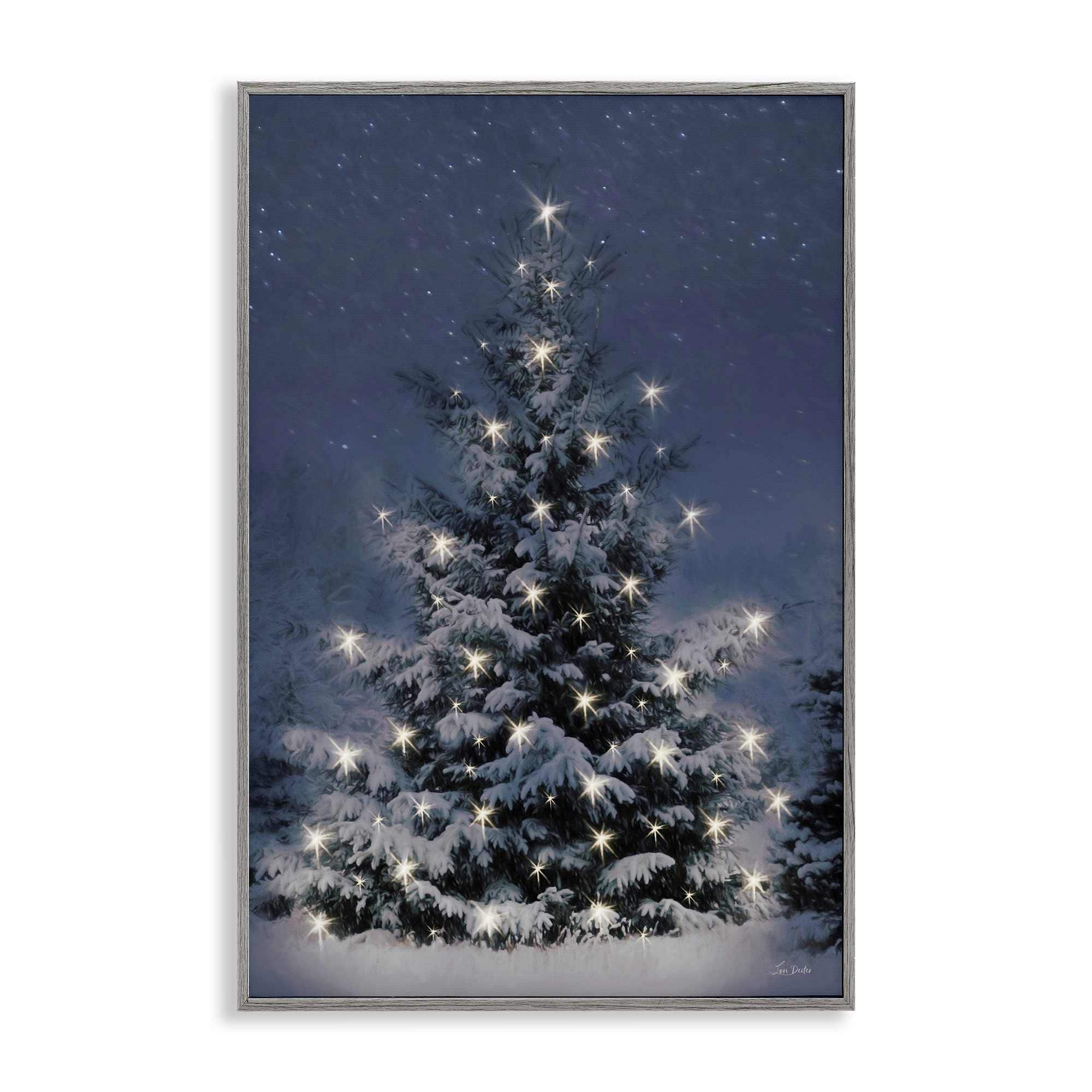 Stupell Industries BT-535-GFF-20X30 Snowy Nighttime Christmas Tree Gray Framed Giclee Art By Lori Deiter 20 x 30