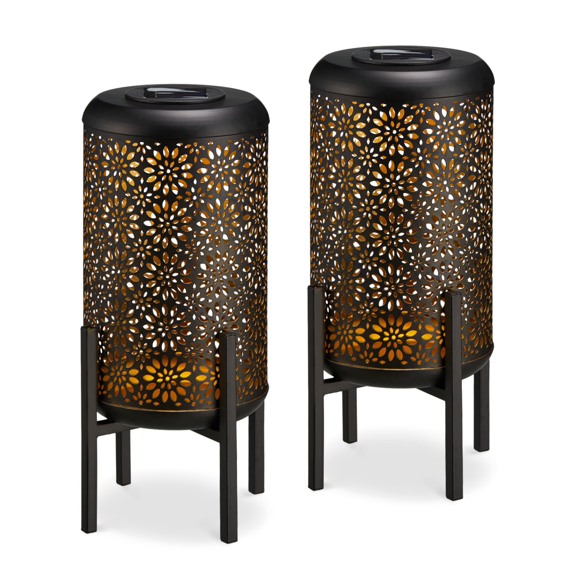 Glitzhome 2023300078 6.75-in x 14.25-in Black Metal Solar Outdoor Decorative Lantern