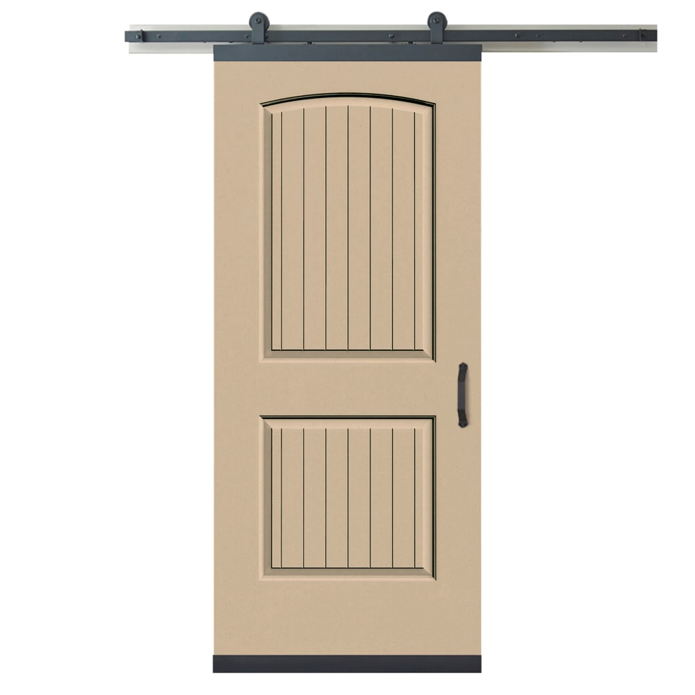 RELIABILT LO1345057 36-in x 80-in Cream-n-Sugar Round top plank Molded composite Hollow core Single Barn Door (Hardware Included)