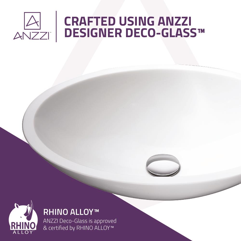 ANZZI Warika White Tempered Glass Vessel Oval Modern Bathroom Sink 