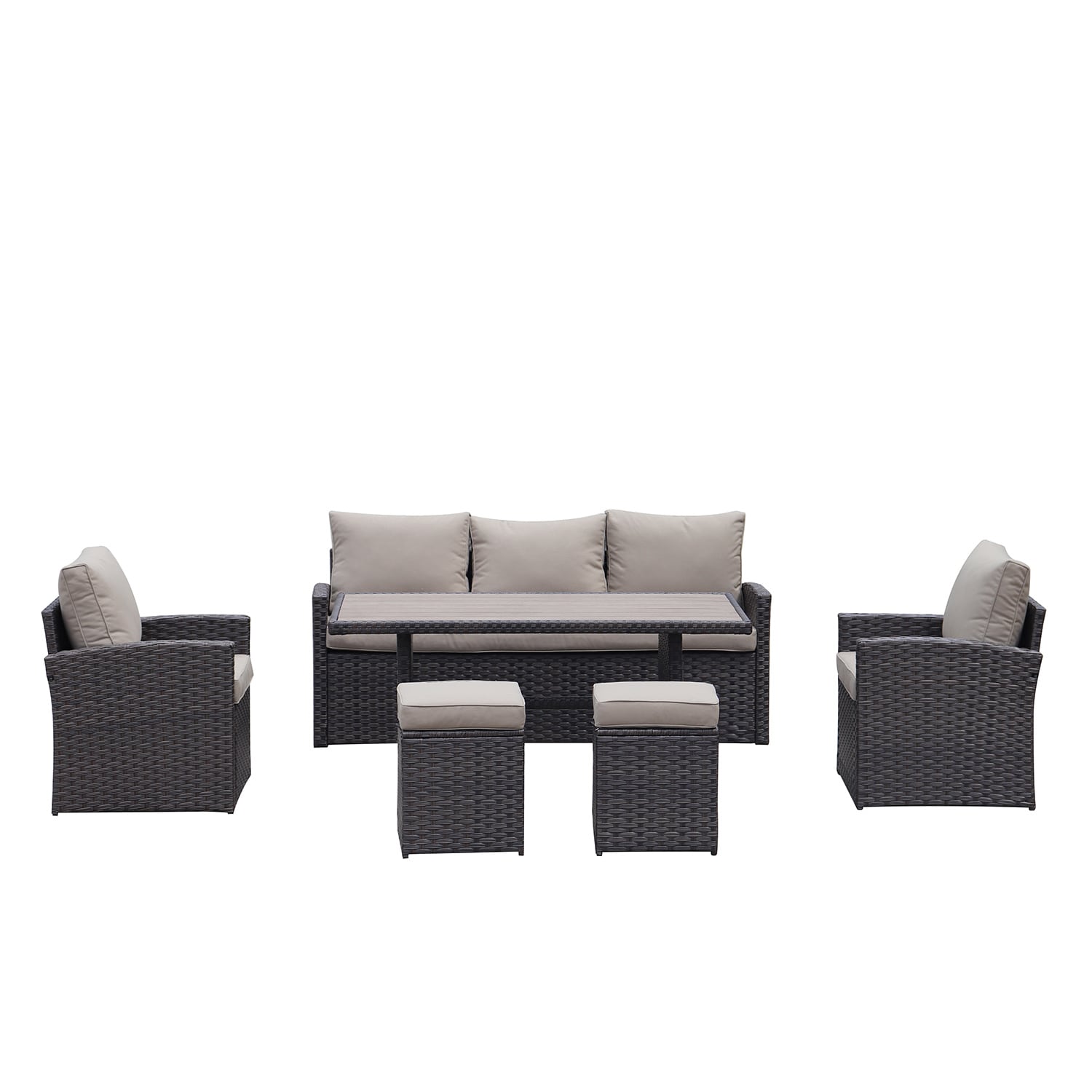 SINOFURN SYA700014BN 6-Piece Rattan Patio Conversation Set with Brown Cushions
