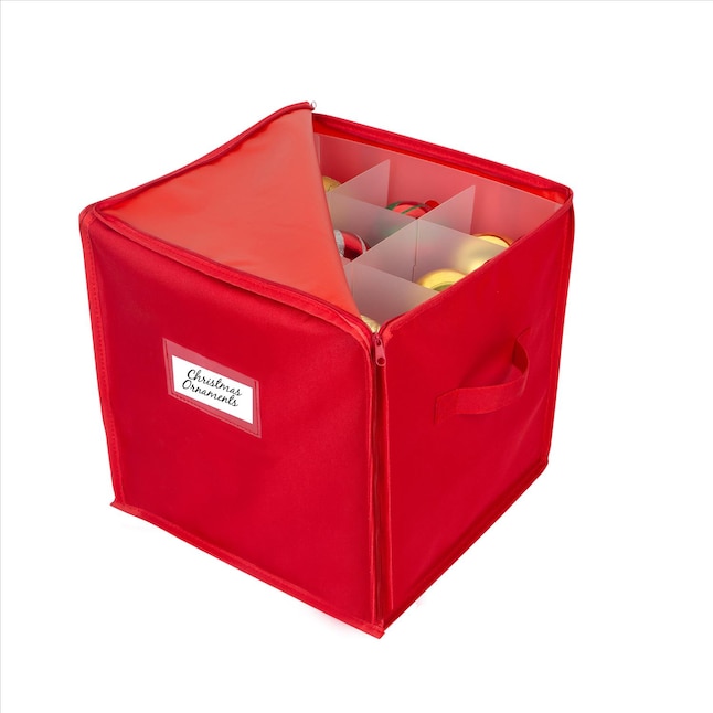 Simplify 12.2-in x 12.2-in 80-Compartment Red Polyester Ornament Storage  Box in the Ornament Storage Boxes department at