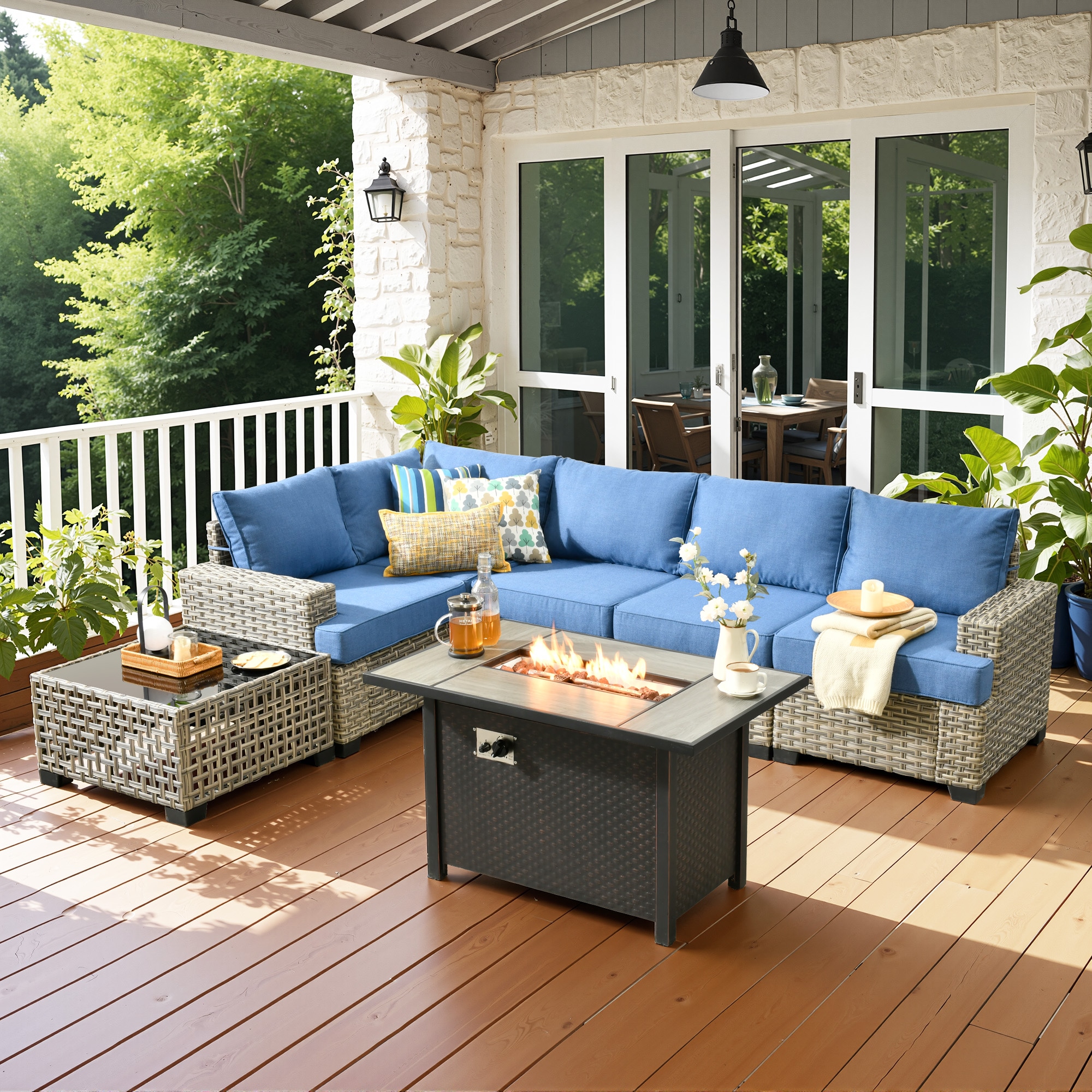 ALTRIGUS 6L-CFP03-TBS507-AL 7 -Piece Wicker Patio Sofa Conversation Set with Blue Cushions