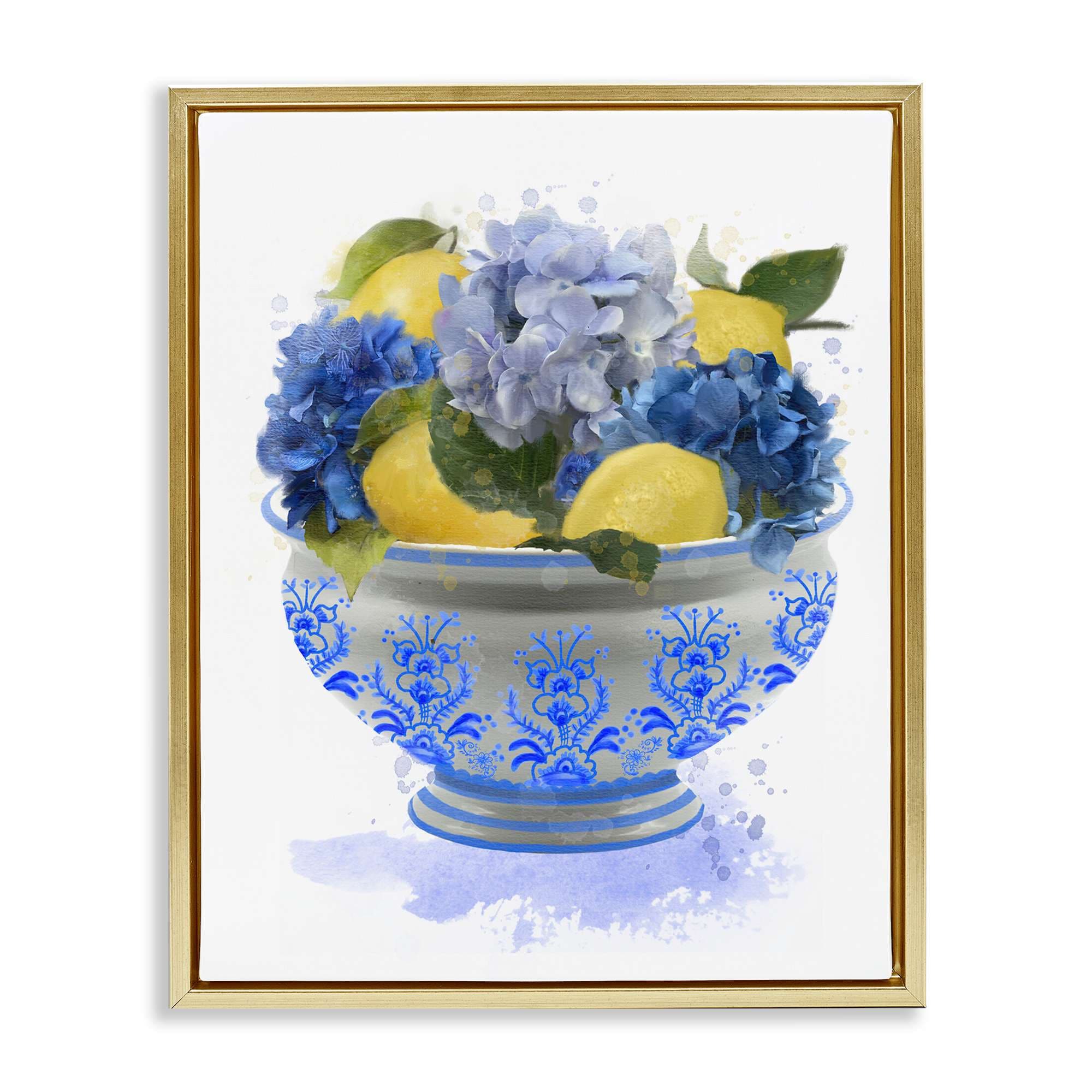 Stupell Industries BS-492-FFG-24X30 Hydrangea and Lemon Bowl Gold Framed Floater Canvas Wall Art By Matthew Piotrowicz 25 x 31