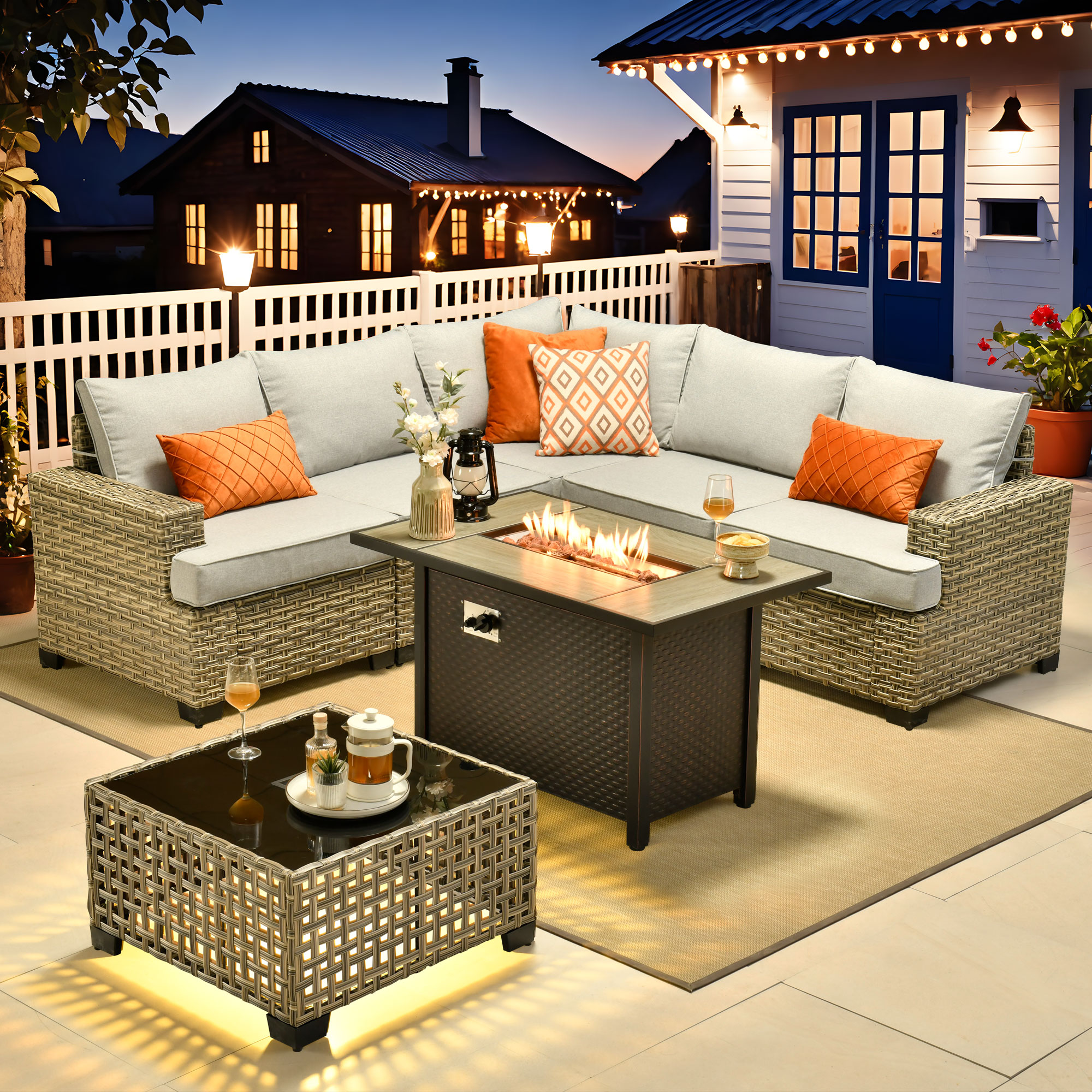 Caodoc L5-CFP03-TBS407-1 CFP03-TBS Wicker Outdoor Sectional with Light gray Cushions and Wicker Frame