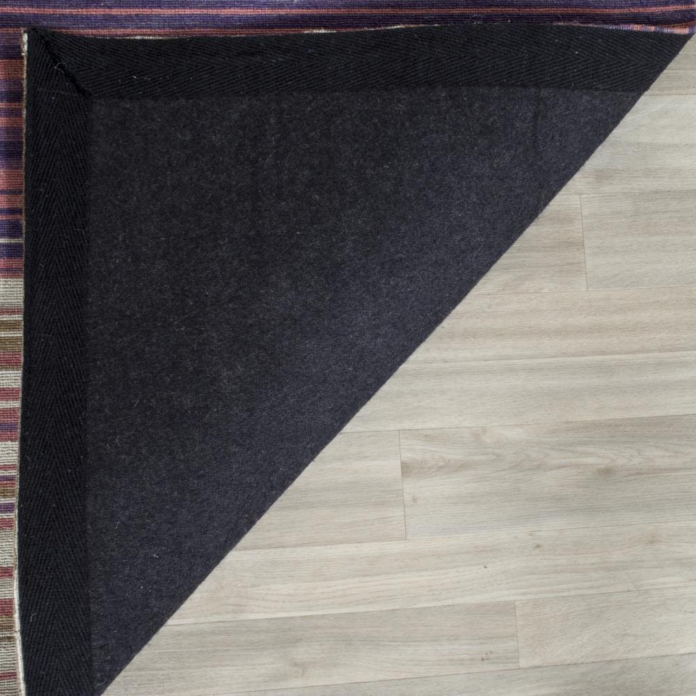 Handmade White and Lilac Wool Flat Woven Rug, 5' x 8'