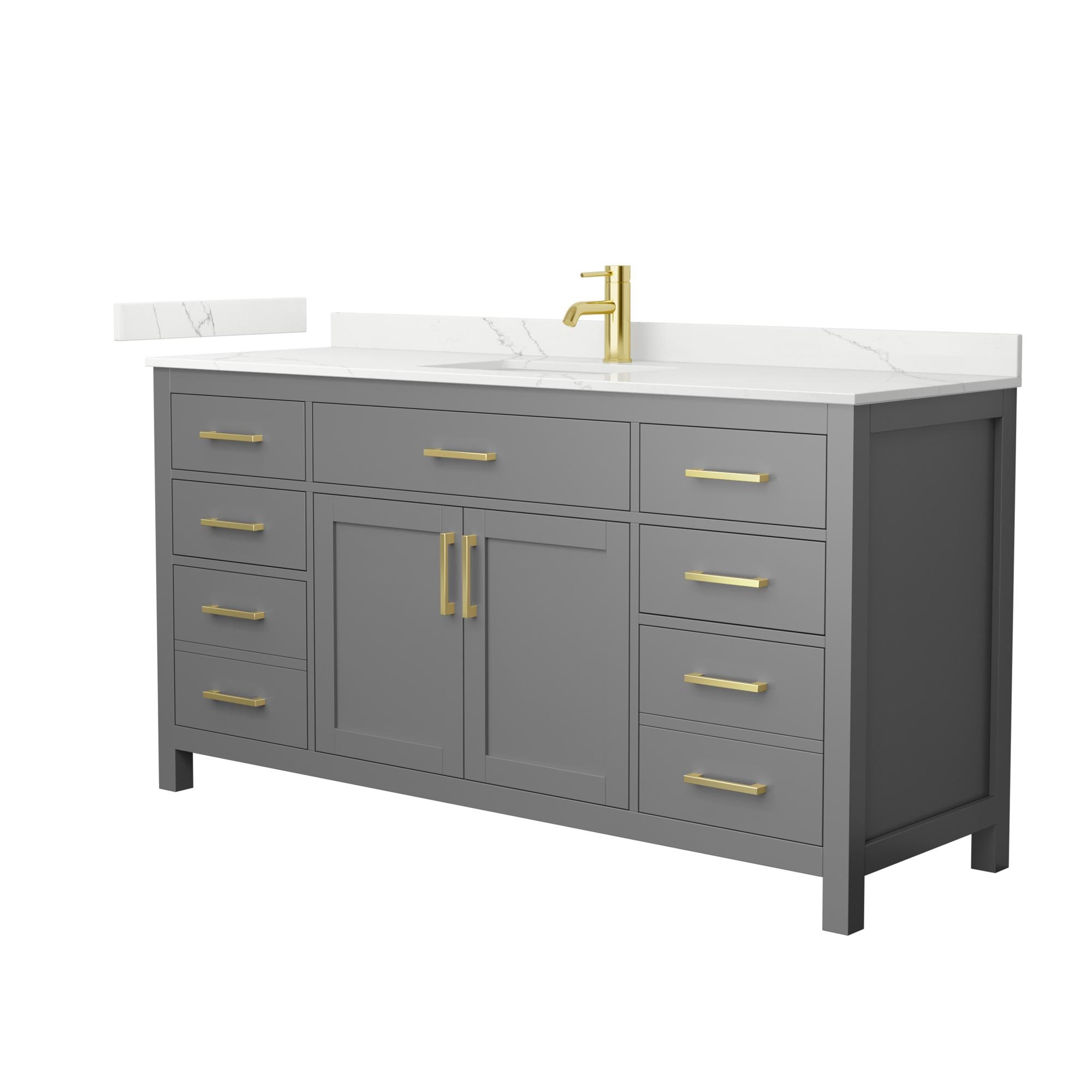 Wyndham Collection Beckett 66-in Dark Gray with Brushed Gold Trim Undermount Single Sink Bathroom Vanity with Giotto Quartz Quartz Top