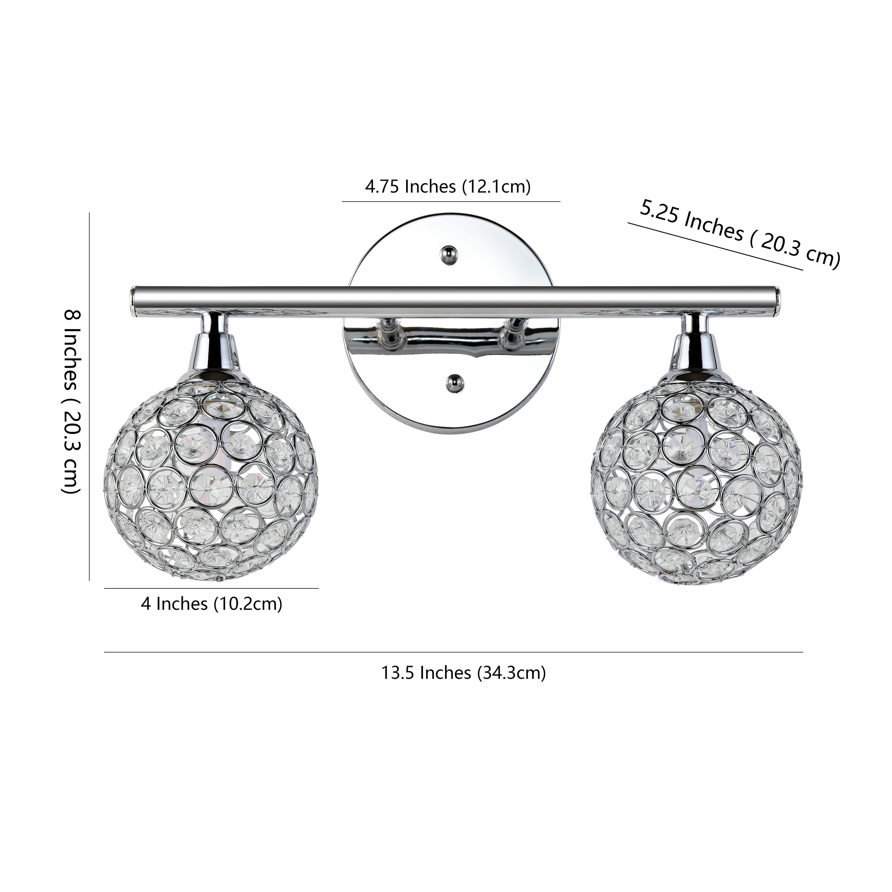Maeve 13" Chrome 2-Light Iron and Glass Vanity Light