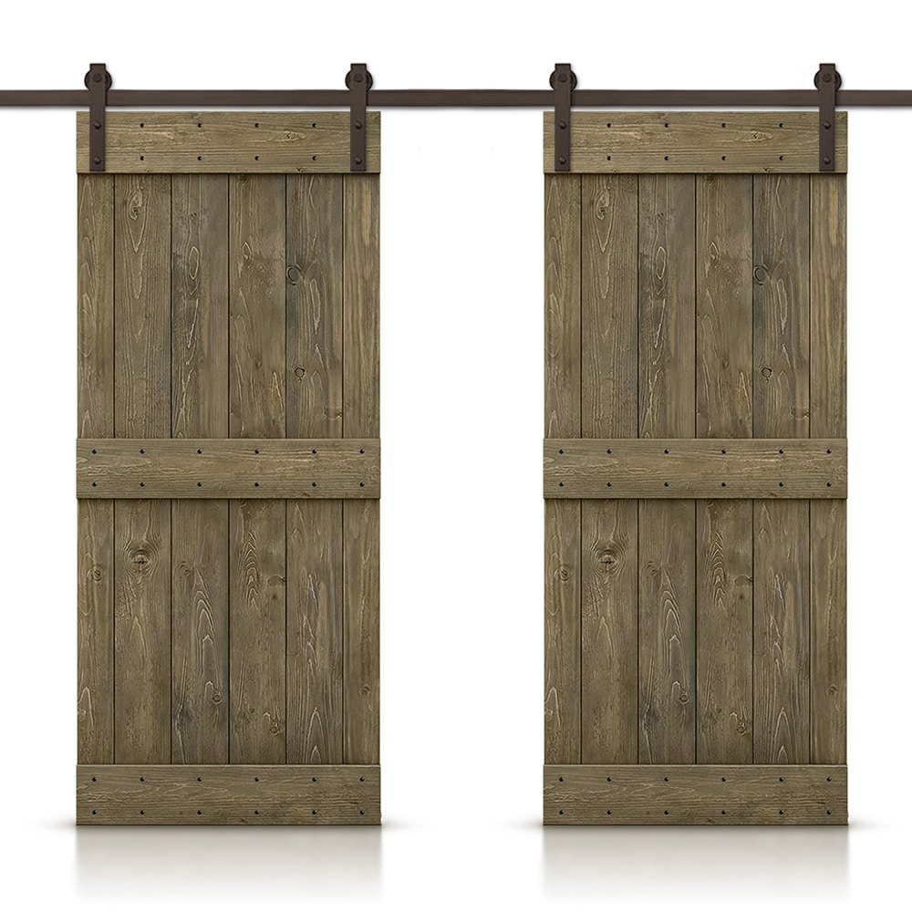 CALHOME CN+(2)SAB-96+03-48BR 96-in x 84-in Aged Barrel Stained Wood Solid core Double Barn Door (Hardware Included)