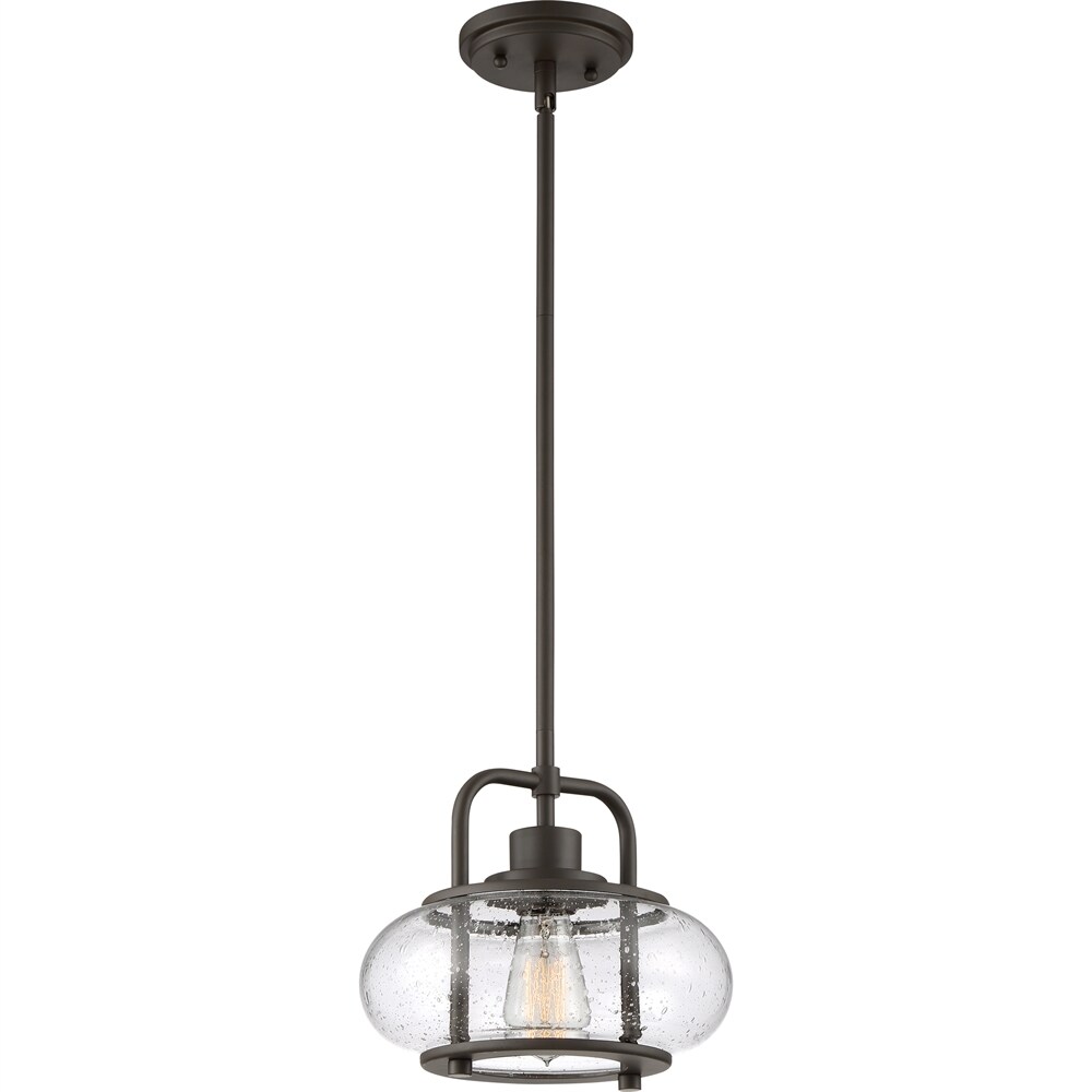 Quoizel Trilogy Olde Bronze Farmhouse Seeded Glass Drum Hanging Pendant ...