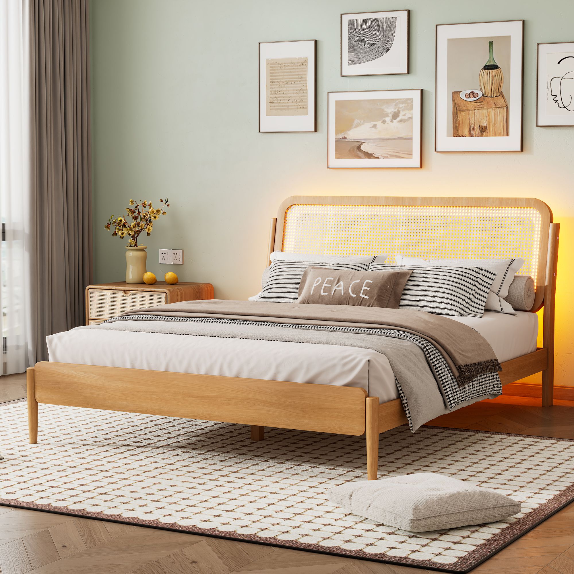 Yiekholo LL-1756AAH Natural Queen Wood Bed frame Bed