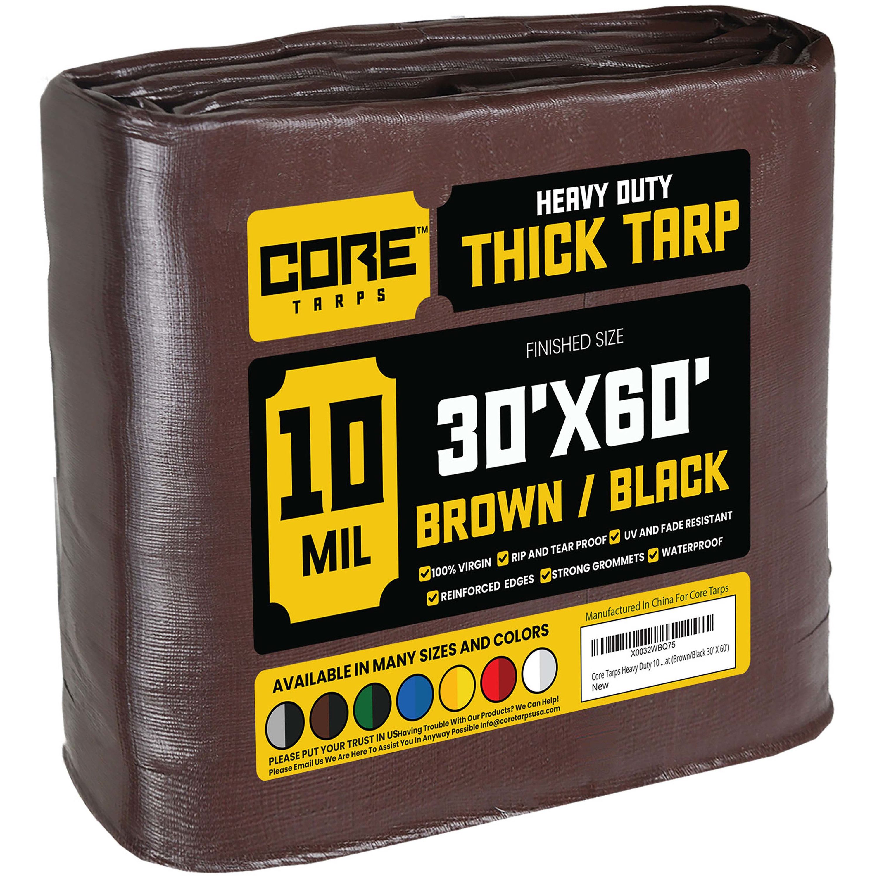 Core Tarps CT-602-30X60 30-ft x 60-ft Brown Waterproof Commercial Polyethylene 10-Mils Tarp