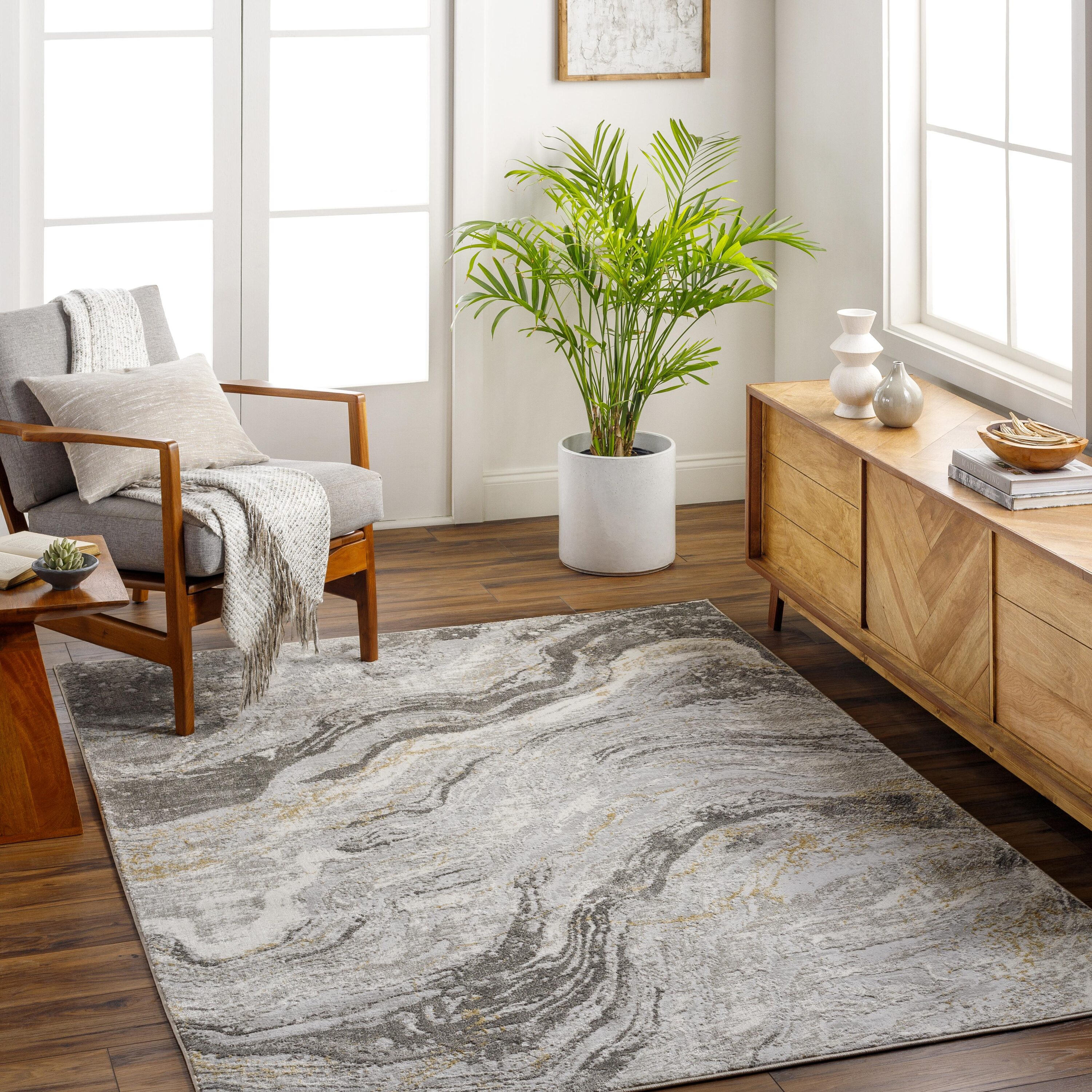 Livabliss SFO2333-679 San Francisco 6 x 9 (ft) Polyester/Polypropylene Gray/Tan Rectangular Indoor Mid-Century Modern Area rug