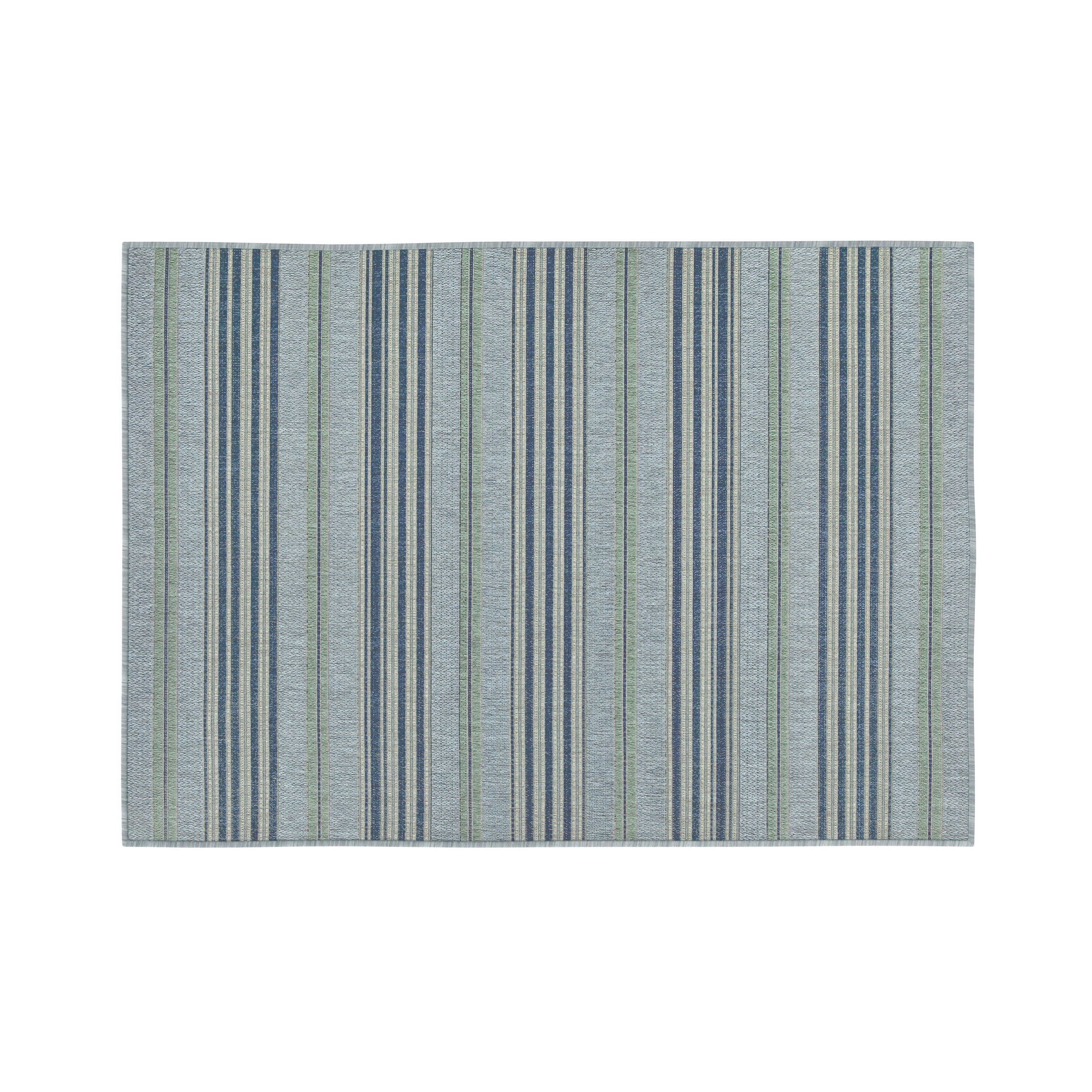 Allen Roth 5 X 7 Blue Outdoor Stripe, Blue And Green Rug