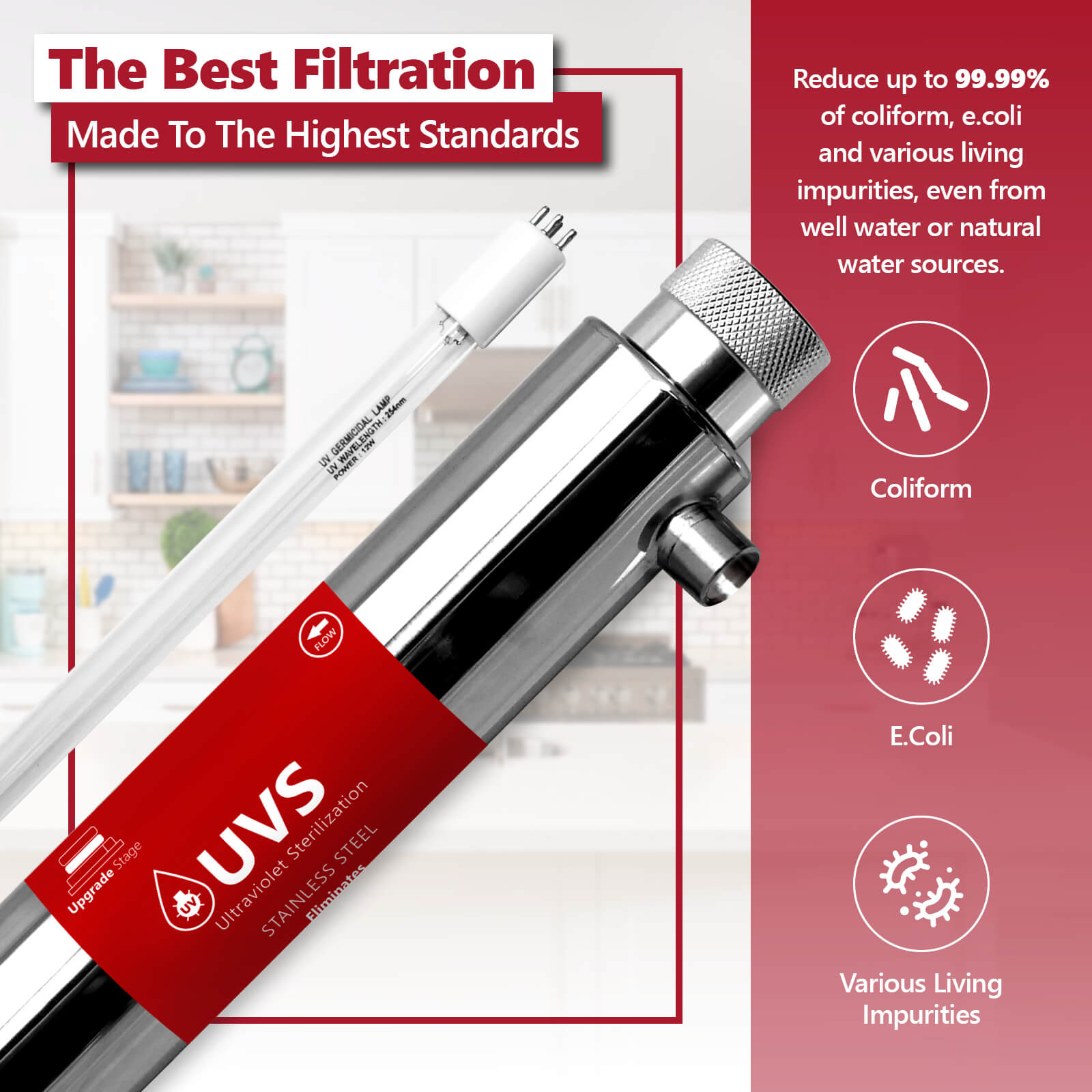 Stainless Steel Under-Sink UV Water Filter with Replacement Bulb