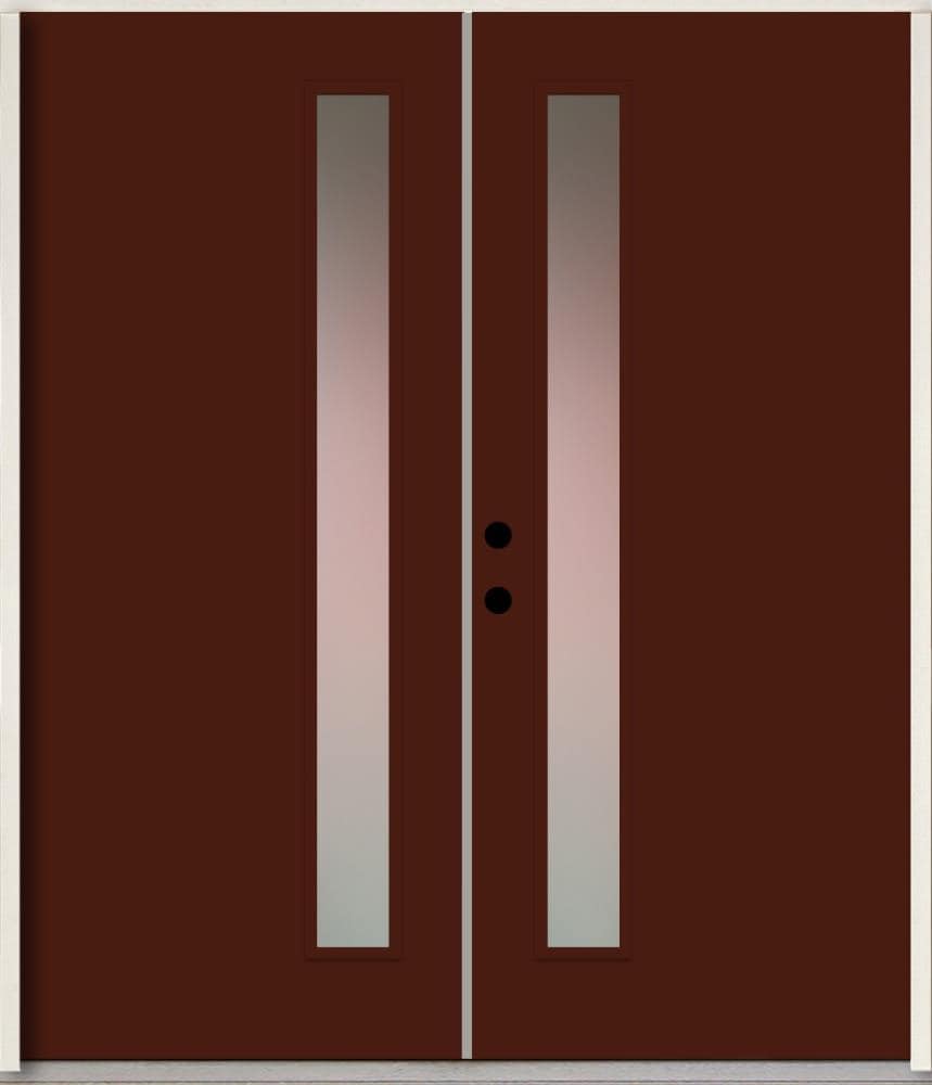 RELIABILT LO1065289 Spotlights 72-in x 80-in x Fiberglass 1/4 lite Right-hand inswing Currant Paint Painted Prehung Double Front Door Insulating core