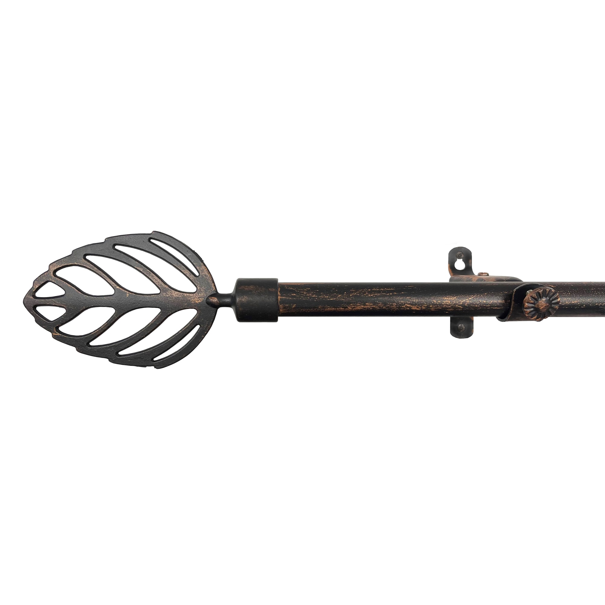 Achim Decorative Rods: Metallo Leaf Black Copper Curtain Rod with Metal Leaf Finials - Adjustable Size: 28" x 48"