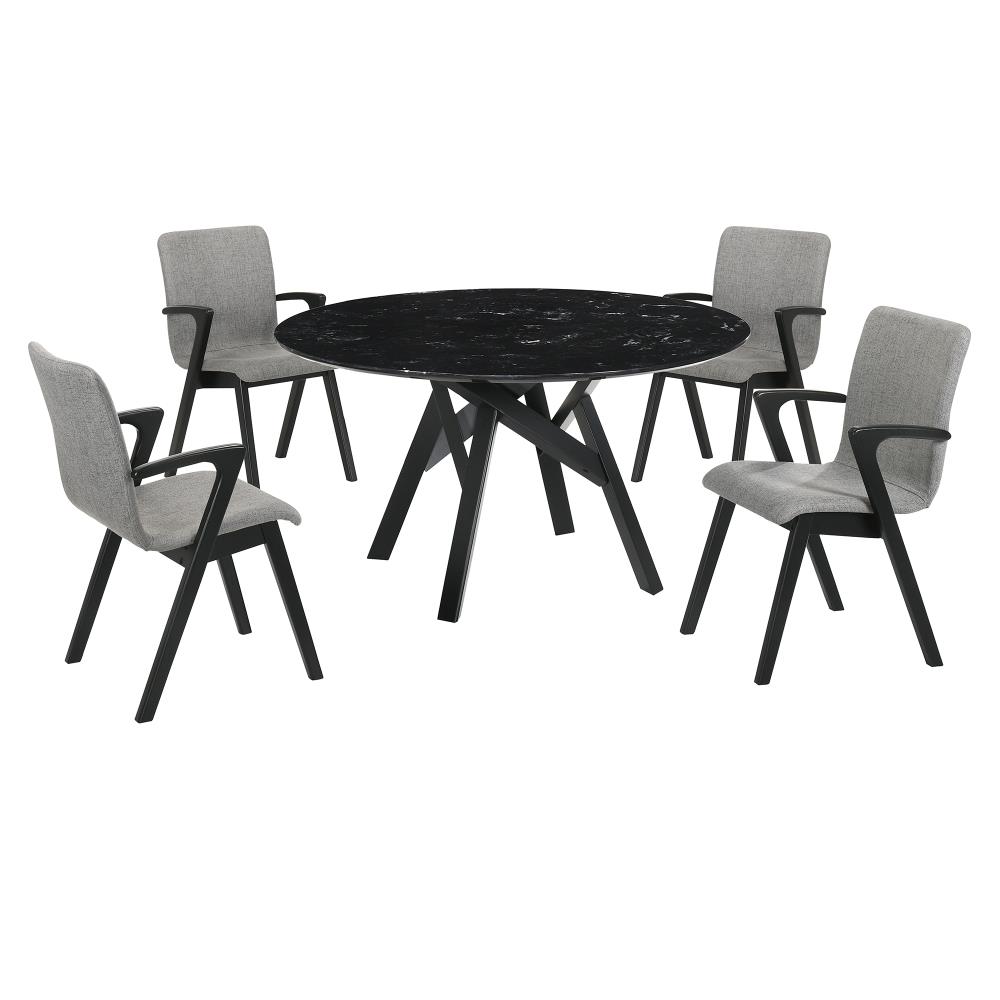Armen Living SETVEDIBLK5A Venus Black/gray Contemporary/Modern Dining Room Set with Round Table ( Seats 6 )