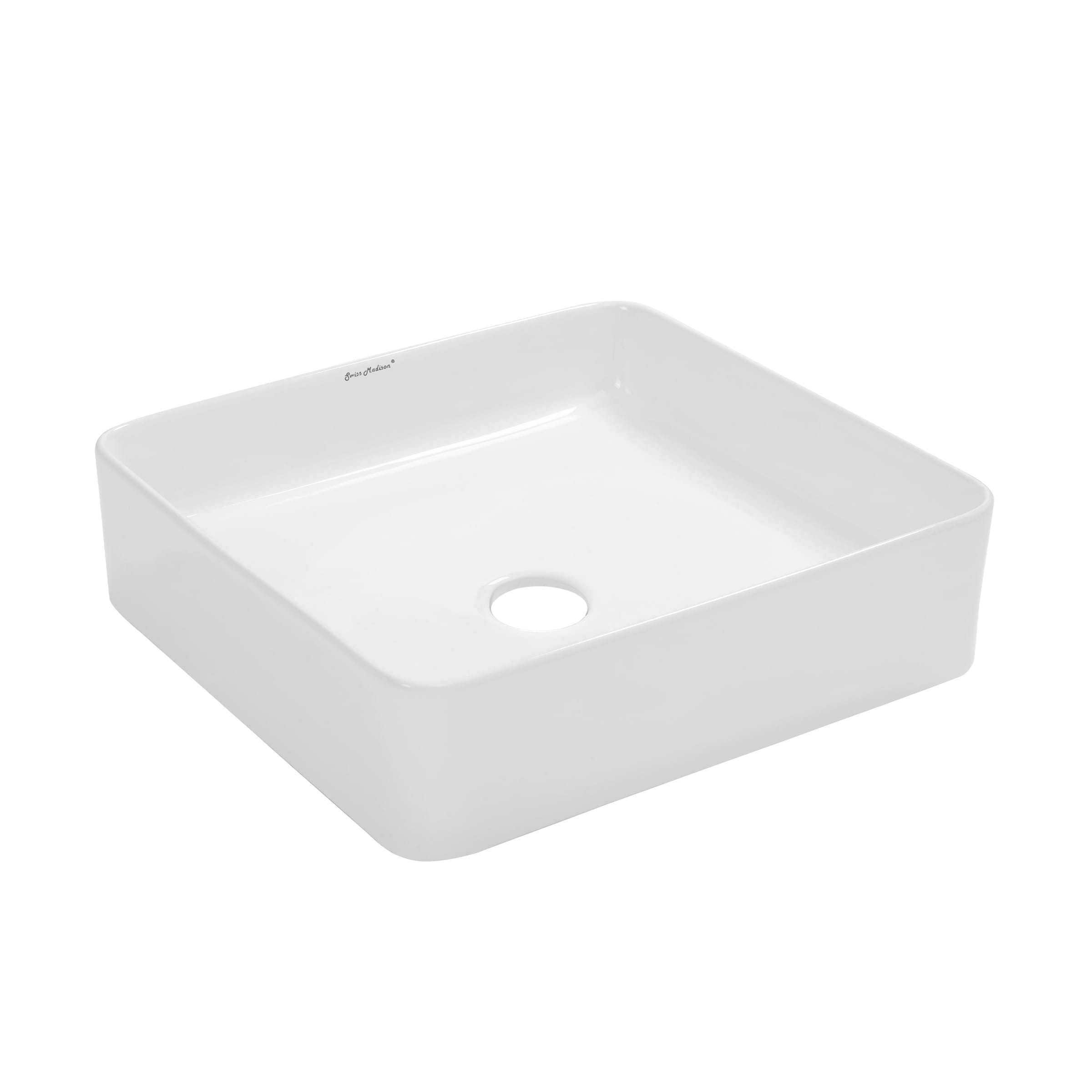 Swiss Madison SM-25-VSBAS06WH Bastille Ceramic Vessel Square Modern Glossy White Bathroom Sink ( 16-Inches x 16-Inches )