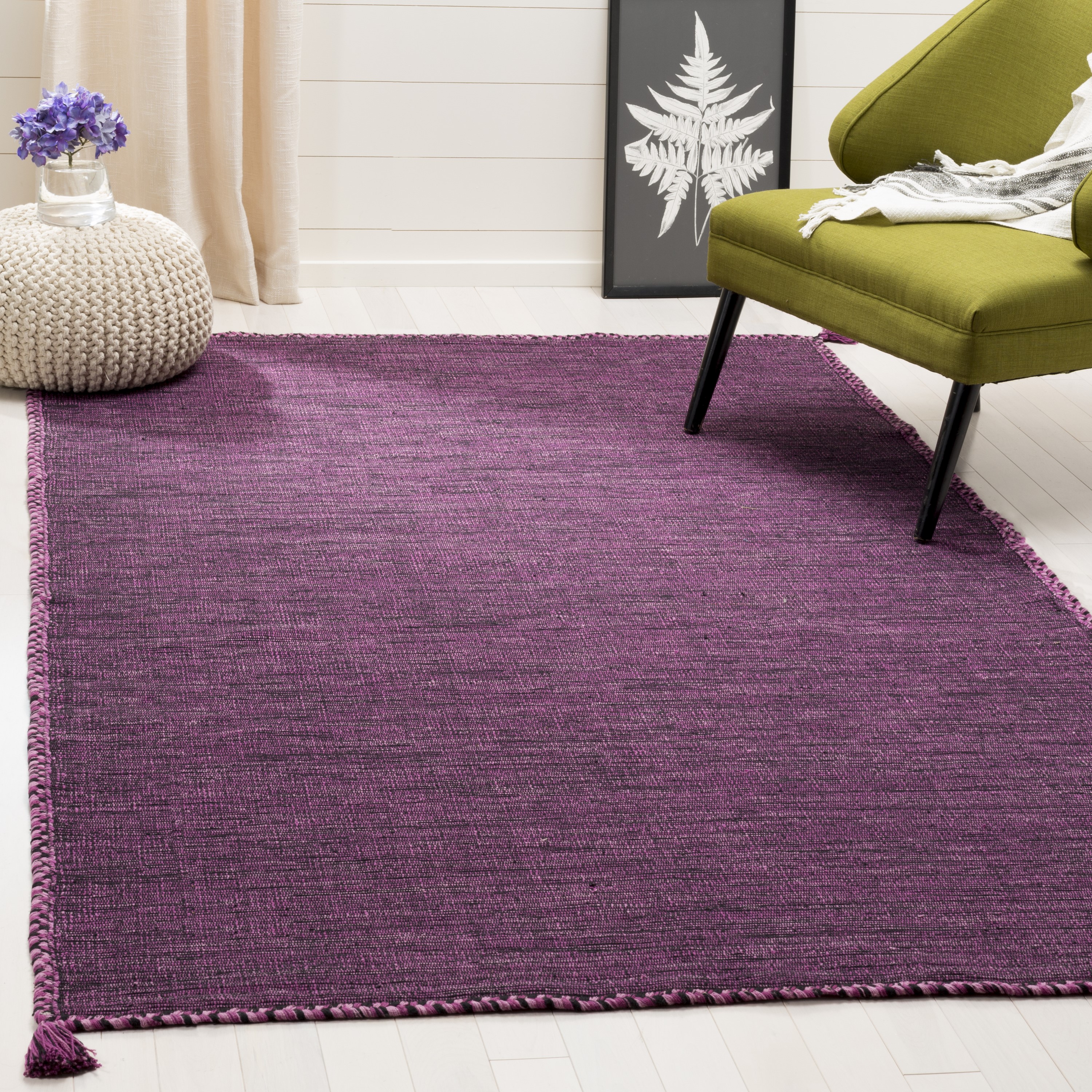 Safavieh MTK150R-3 Montauk Lajolla 3 x 5 (ft) Cotton Purple/Black Rectangular Indoor Solid Coastal Throw rug