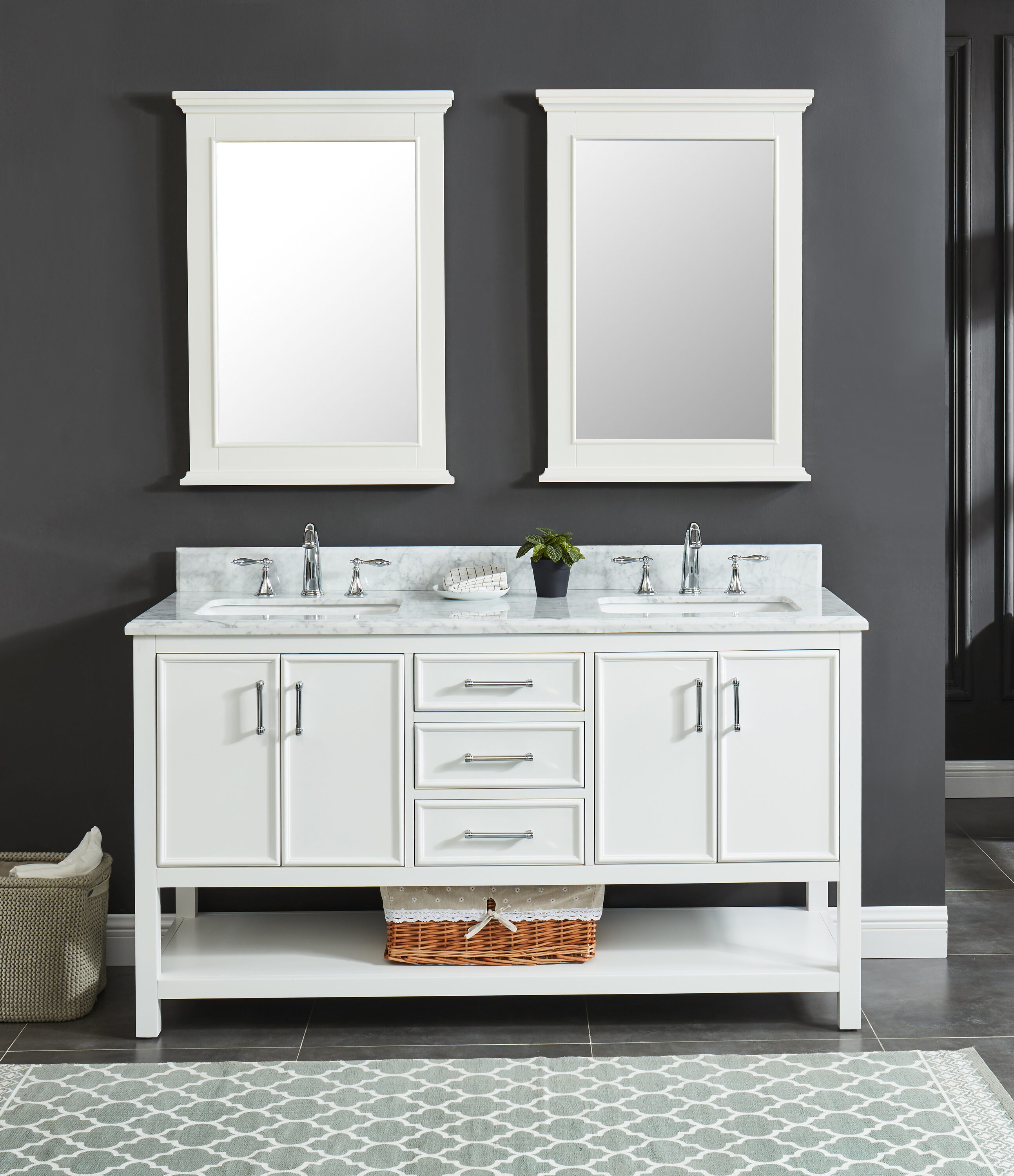 allen + roth Floating 60-in White Undermount Double Sink Floating Bathroom  Vanity with Natural Carrara Marble Top at