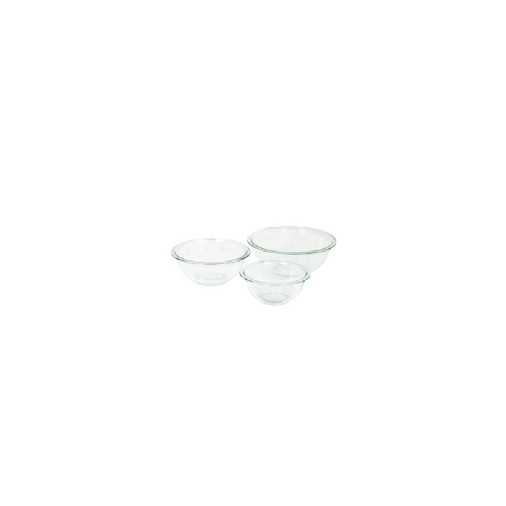 Sizes: 1qt. Pyrex Glass Mixing Bowl Set 2-1/2qt. 1-1/2qt. 3-Piece 