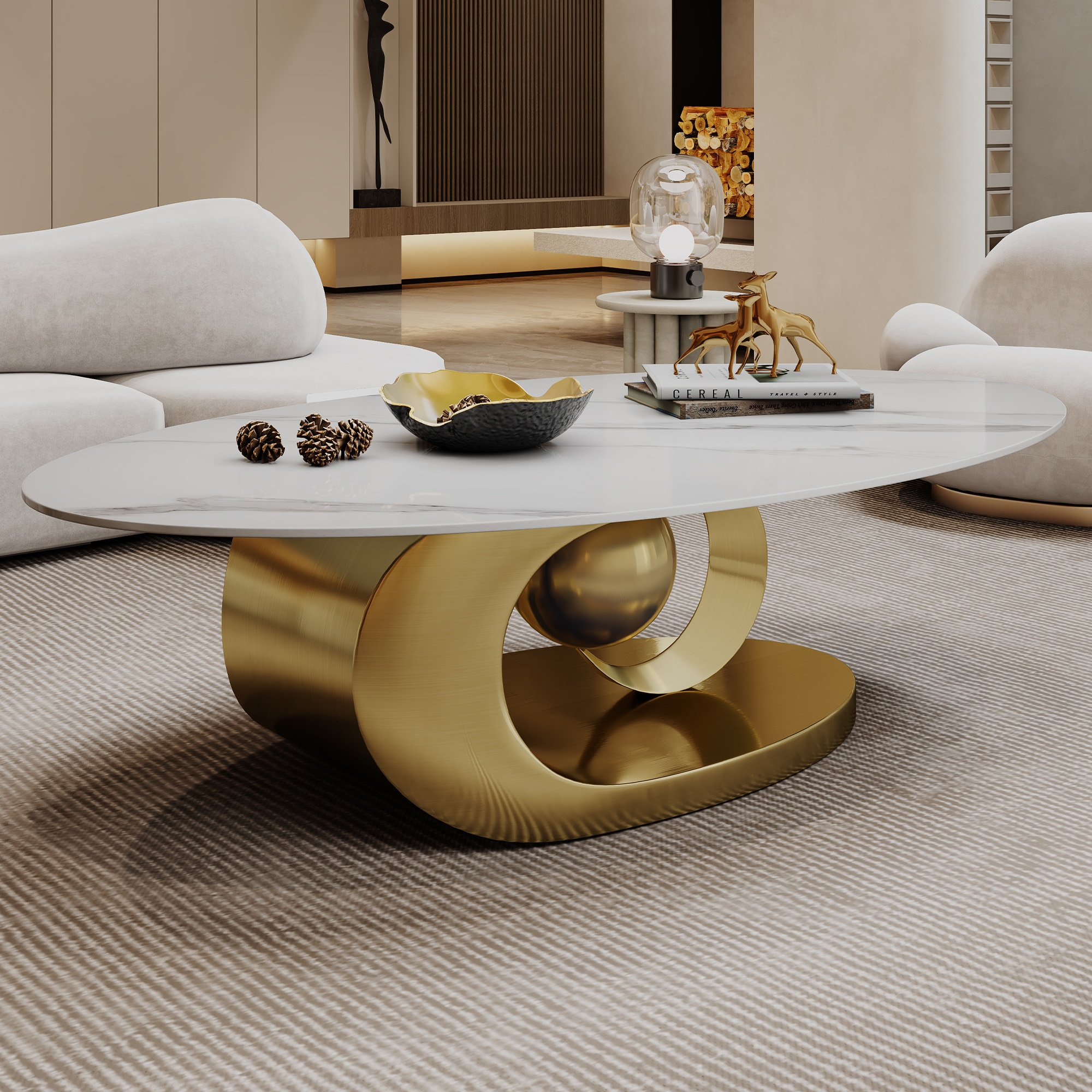 Oizaye WH-MCT-2201 Carnet White Faux marble Modern Coffee Table
