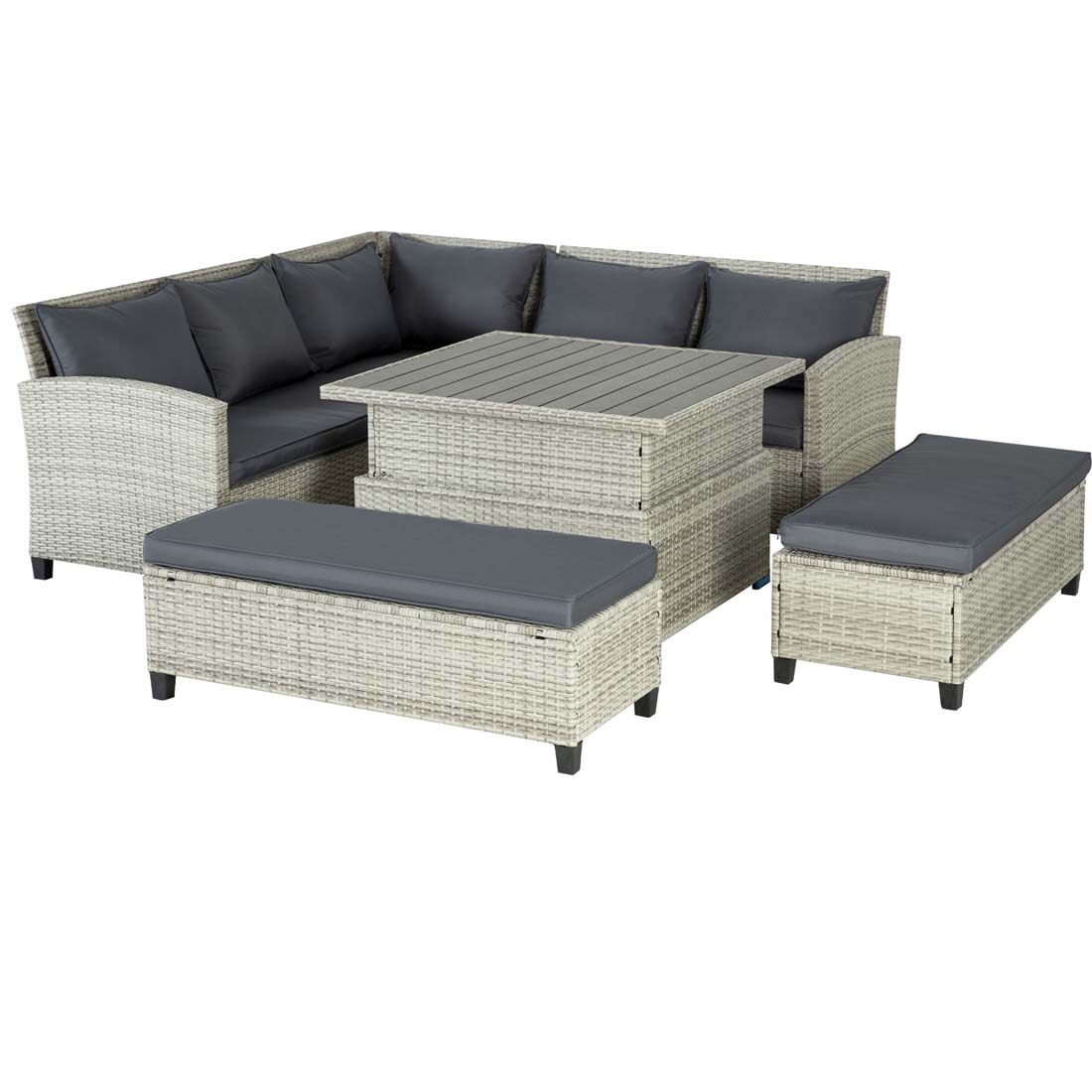 Damerin N7CS82 6 -Piece Wicker 2 Patio Sofa Conversation Set with Gray Cushions