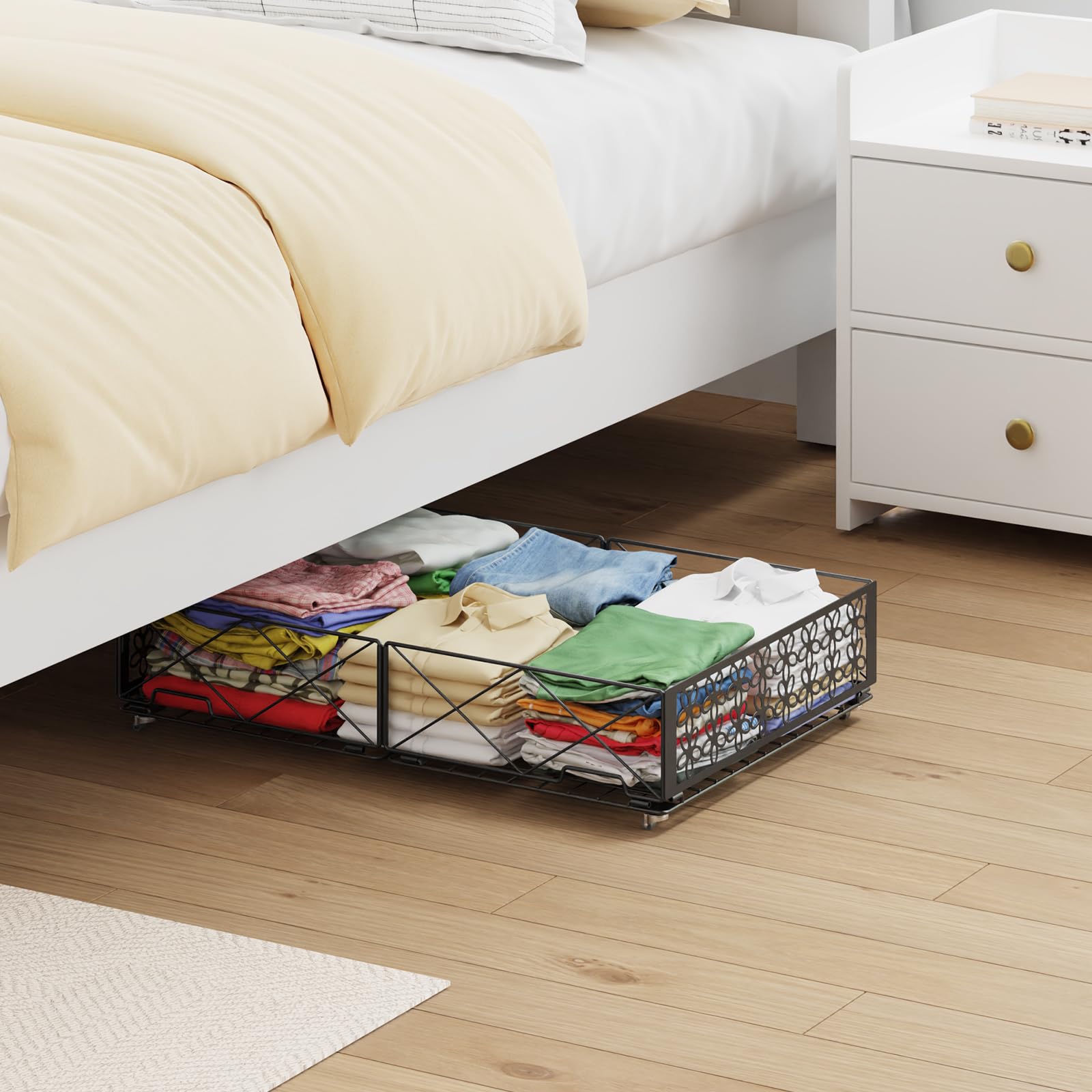 Lukvuzo Under Bed Storage with Wheels Rollable Foldable Metal Organizer ...