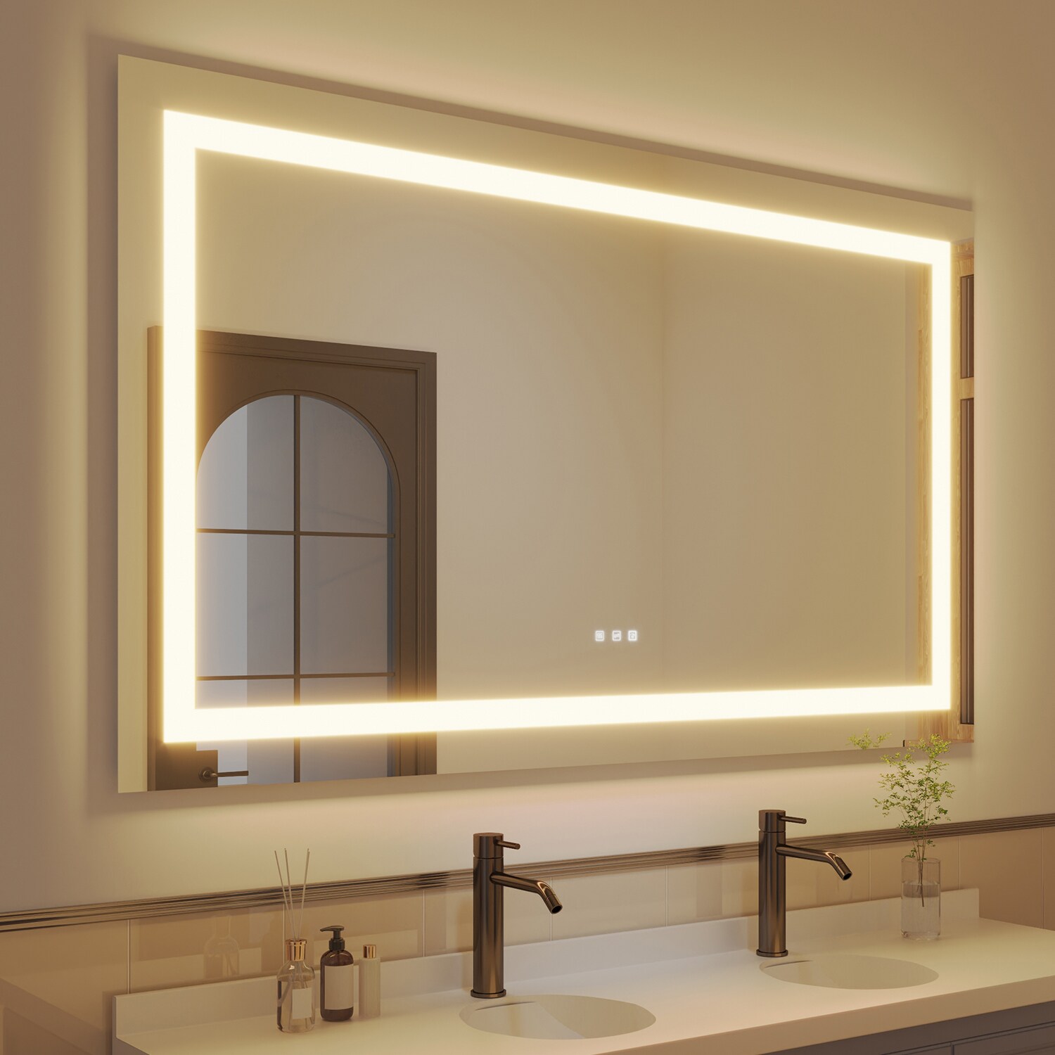 waterpar WPLO-2276 Frontlit 60-Inches x 36-Inches Polished Frameless Rectangle Dimmable Lighted Fog Free Bathroom Vanity Mirror ( Clear )