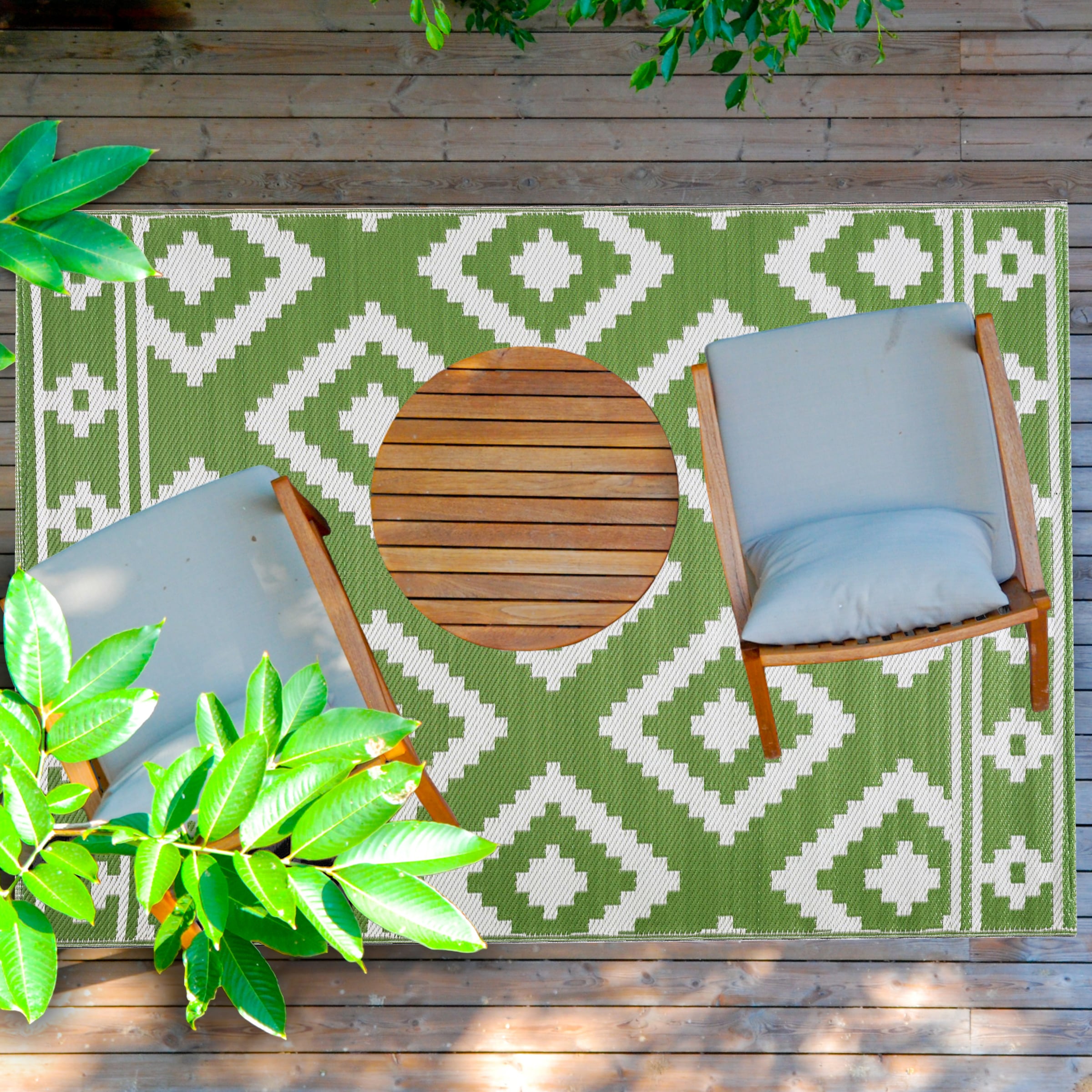 Playa Rug PLY-R-MLN-GC-5X7 5 x 7 (ft) Knotted Polypropylene Milan-GreenWhite Rectangular Indoor/Outdoor Geometric Area rug